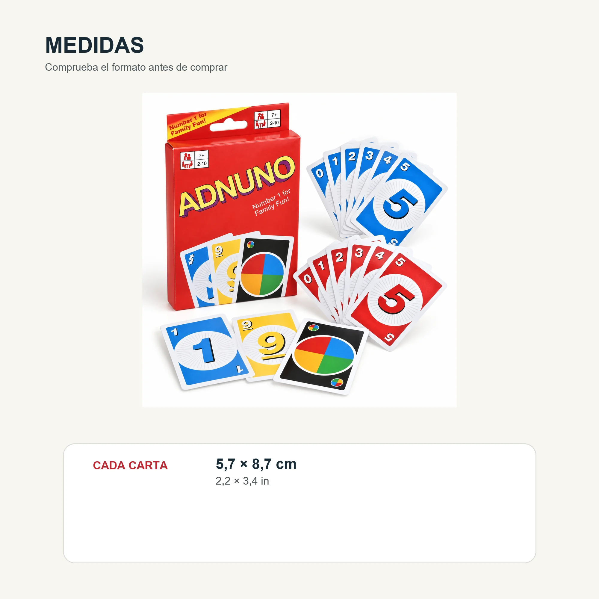 Juego de Cartas Familiar ADNUO de Números y Colores, 2–10 Jugadores