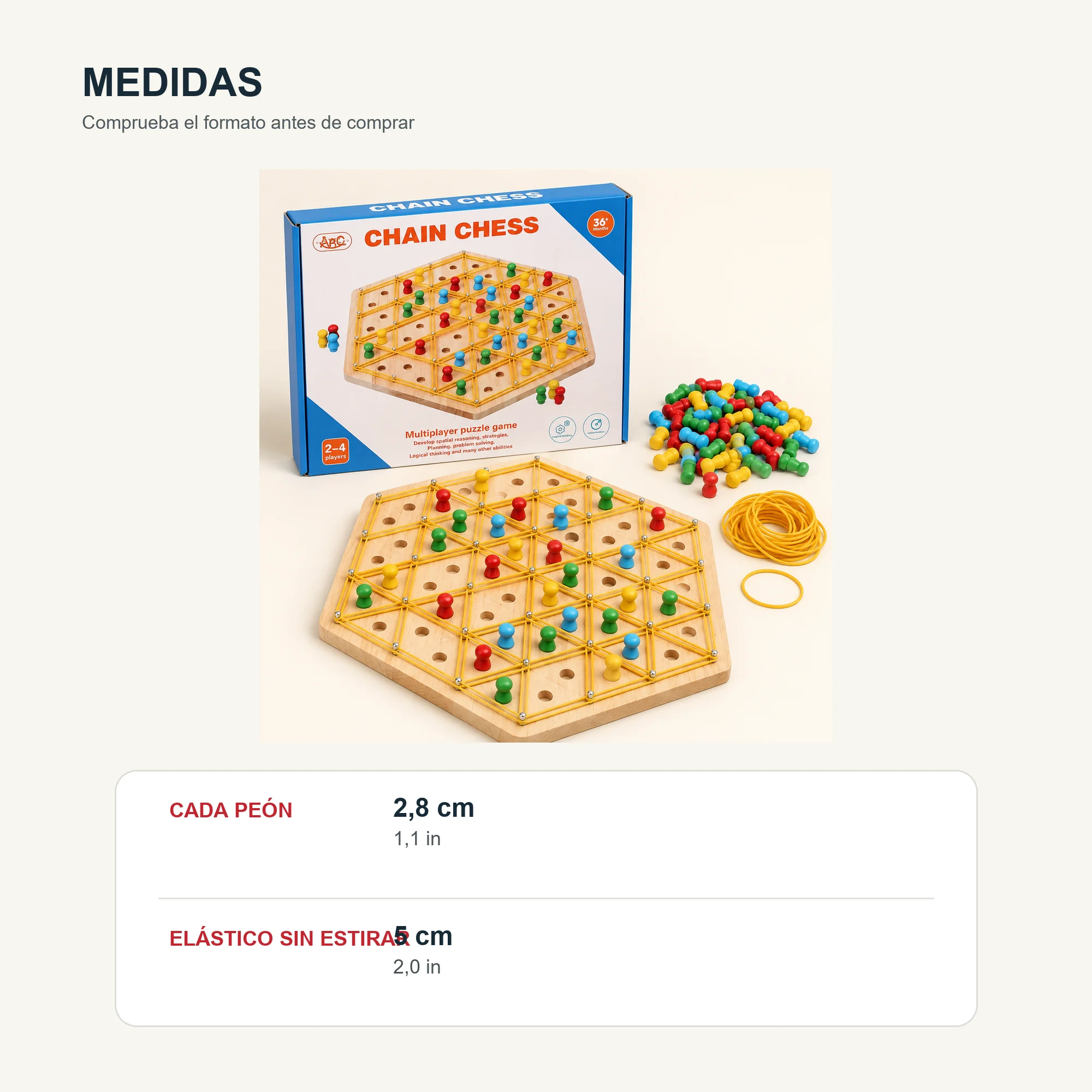 Juego Chain Chess de Madera con Elásticos, 2–4 Jugadores