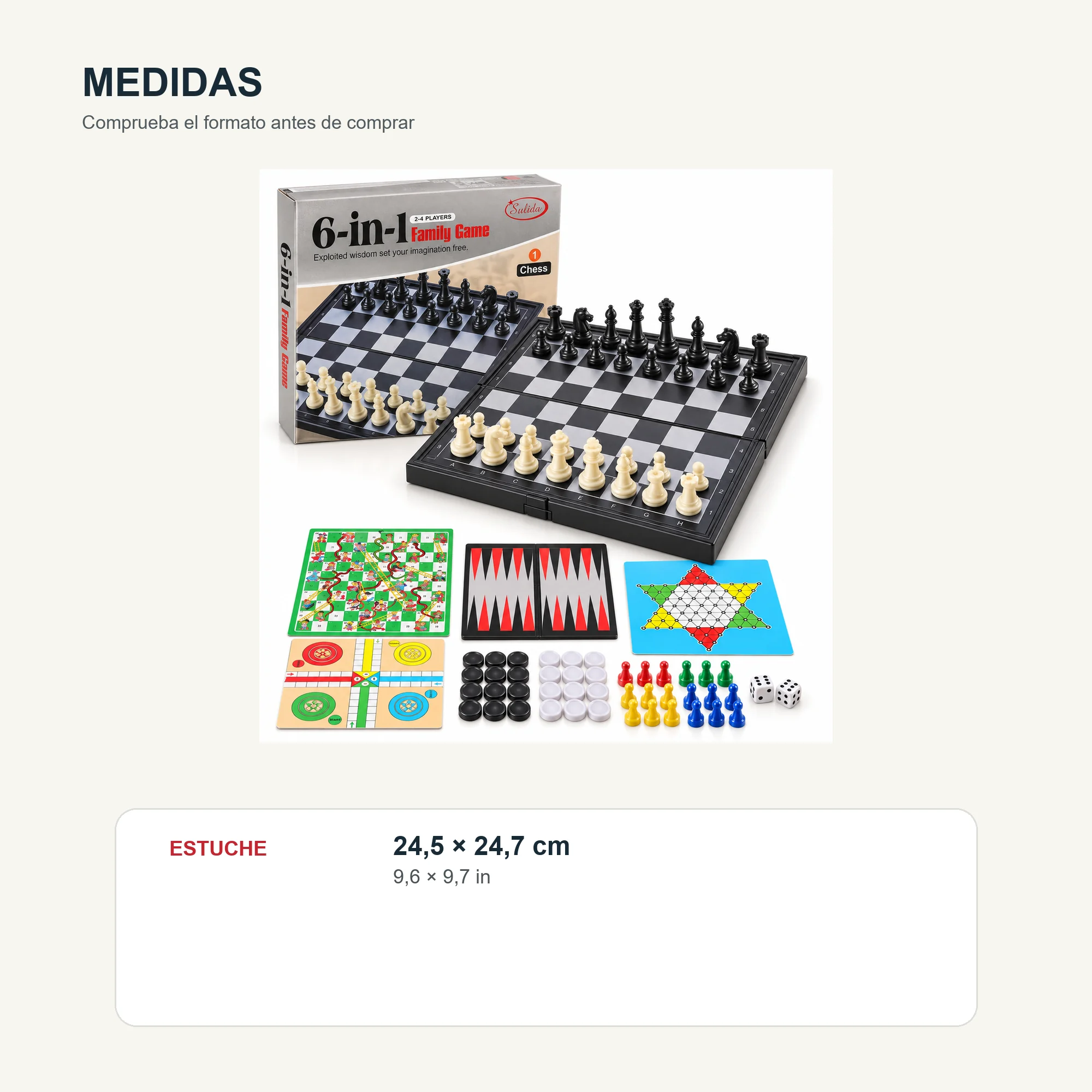 Juego de Mesa Sulida 6 en 1 para 2–4 Jugadores, 24,5 × 24,7 cm