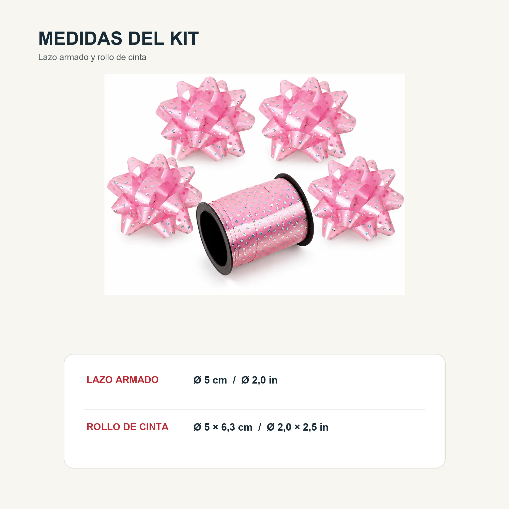 Kit de 4 Lazos de Malla con Rollo de Cinta, Lazos de 5 cm, Color Surtido