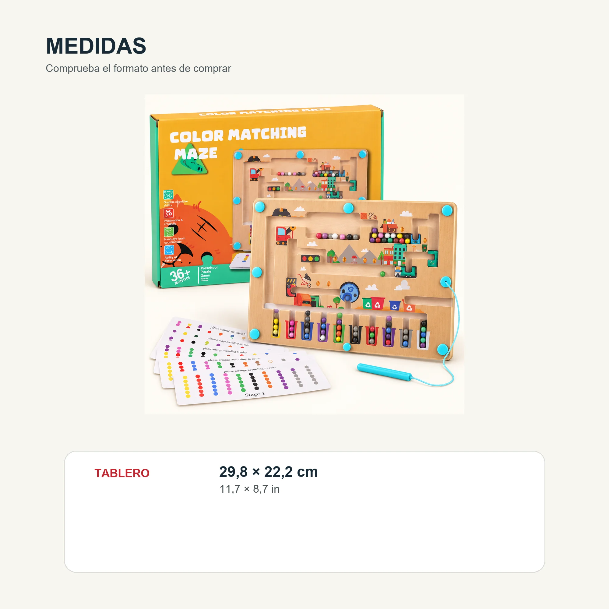 Laberinto Magnético de Colores con Tarjetas, Madera, 29,8 × 22,2 cm