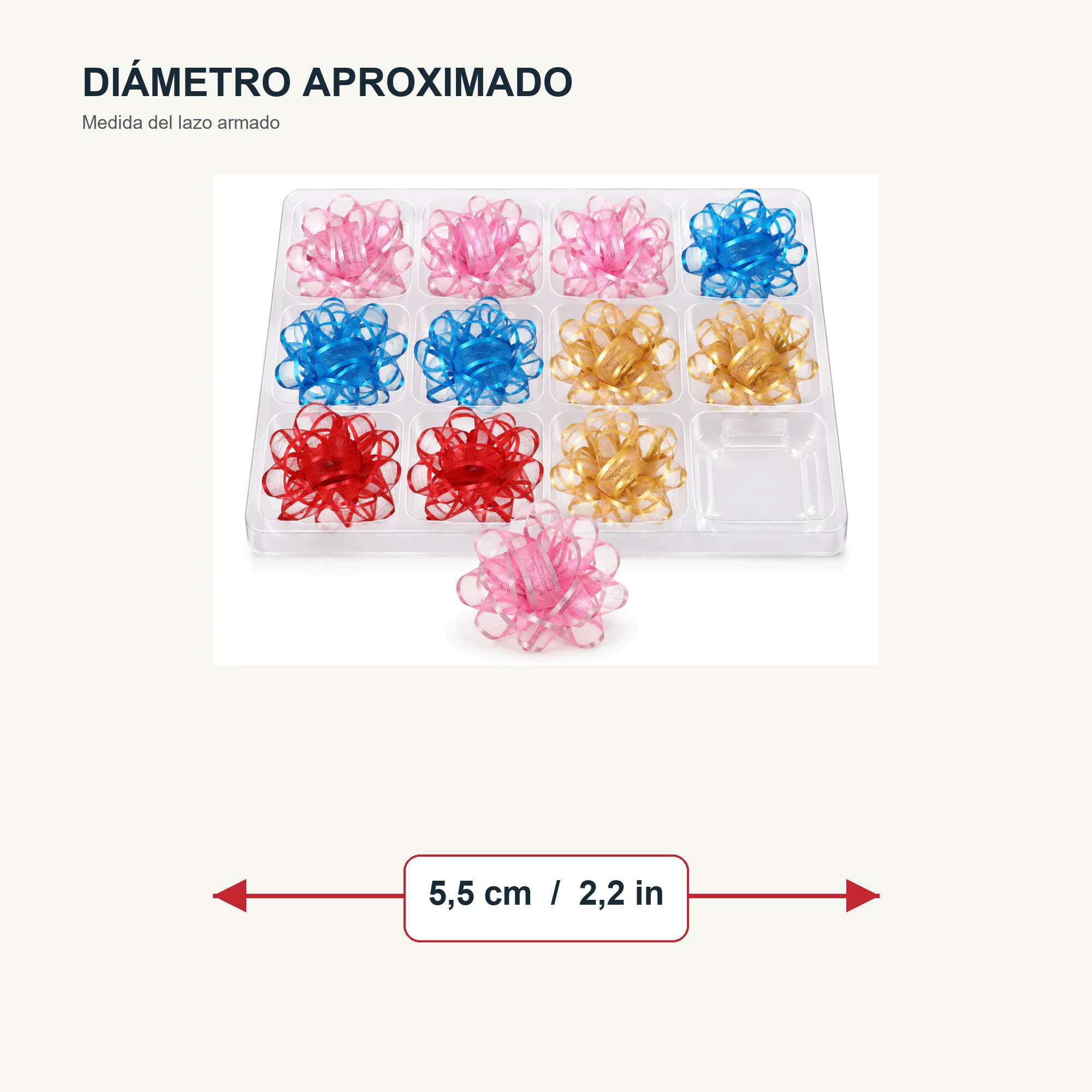 Lazos de Malla para Regalo, 5,5 cm (2,2 in) de diámetro aprox., 12 Unidades, Colores Surtidos