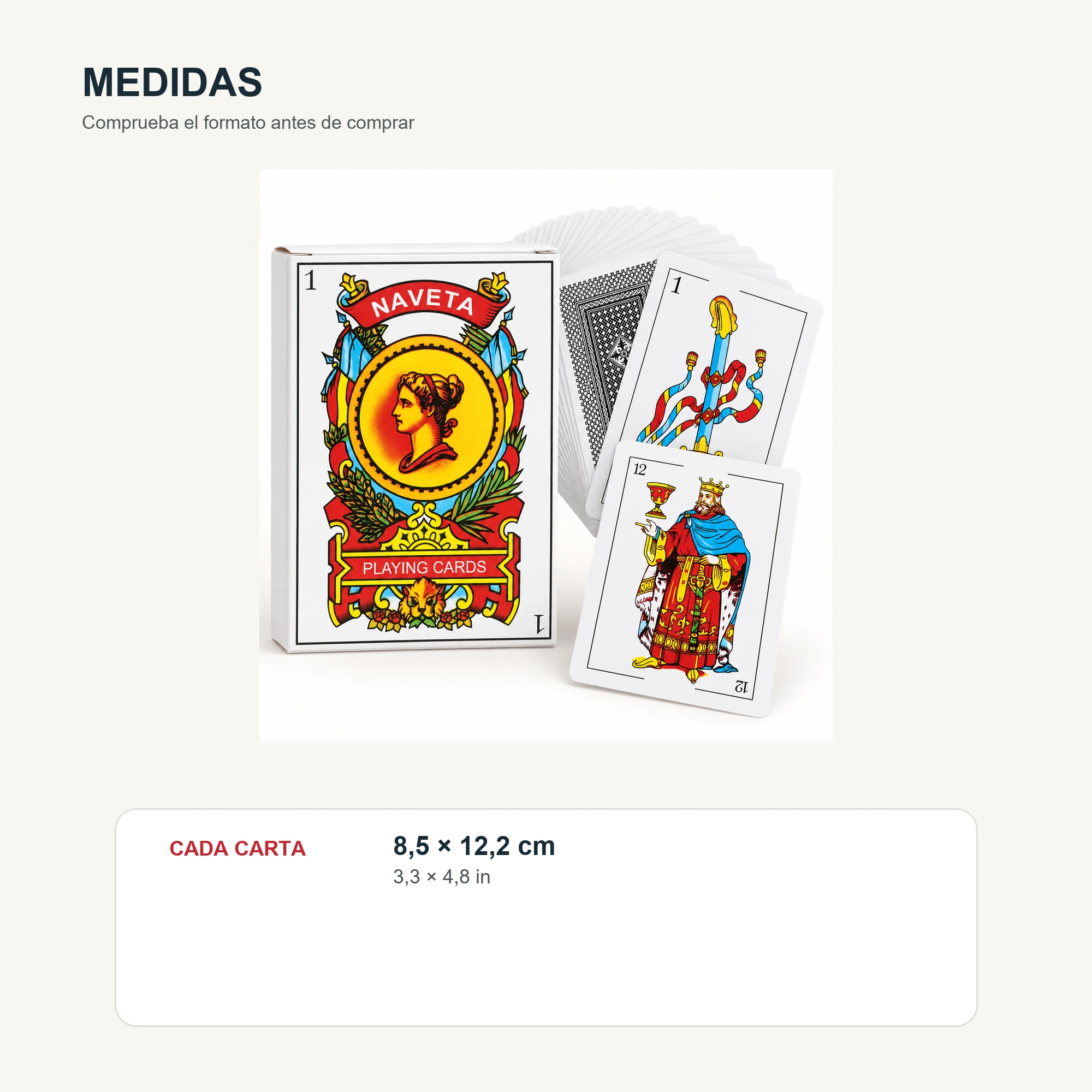 Mazo de Naipes Españoles Jumbo Naveta, 8,5 × 12,2 cm