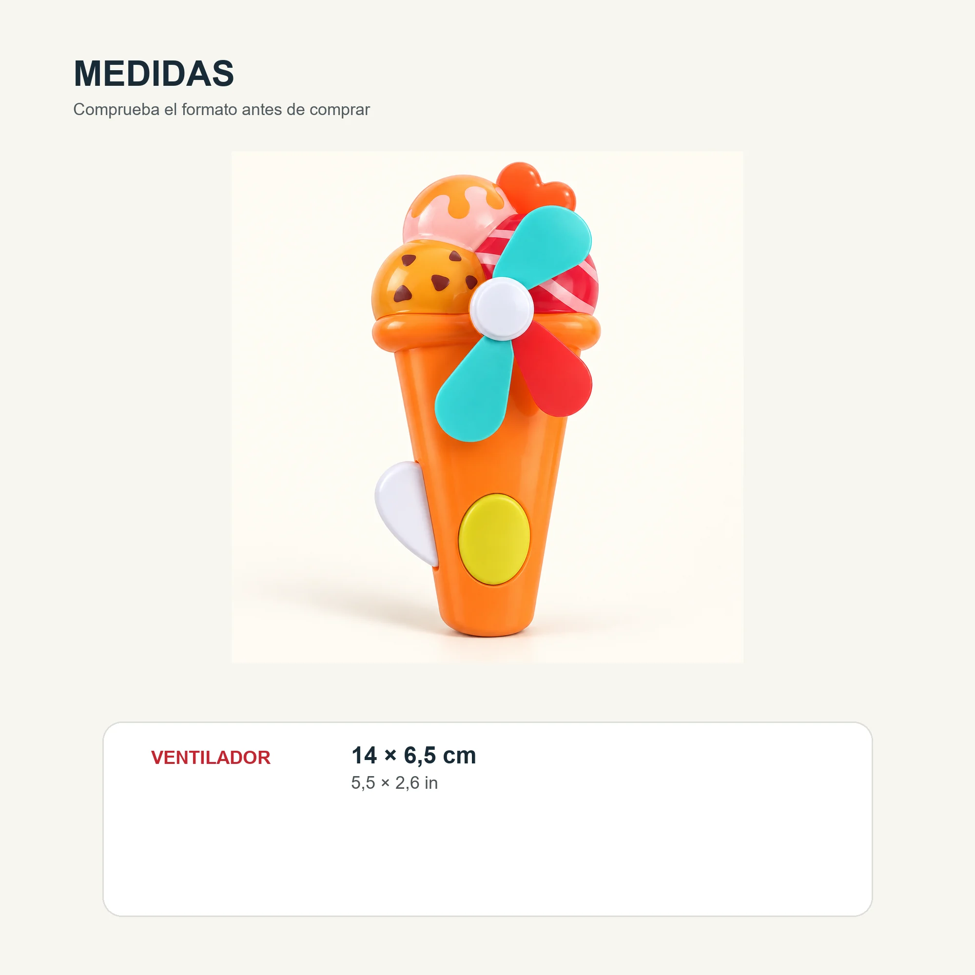 Mini Ventilador Manual con Diseño de Helado, 14 × 6,5 cm, Color Surtido