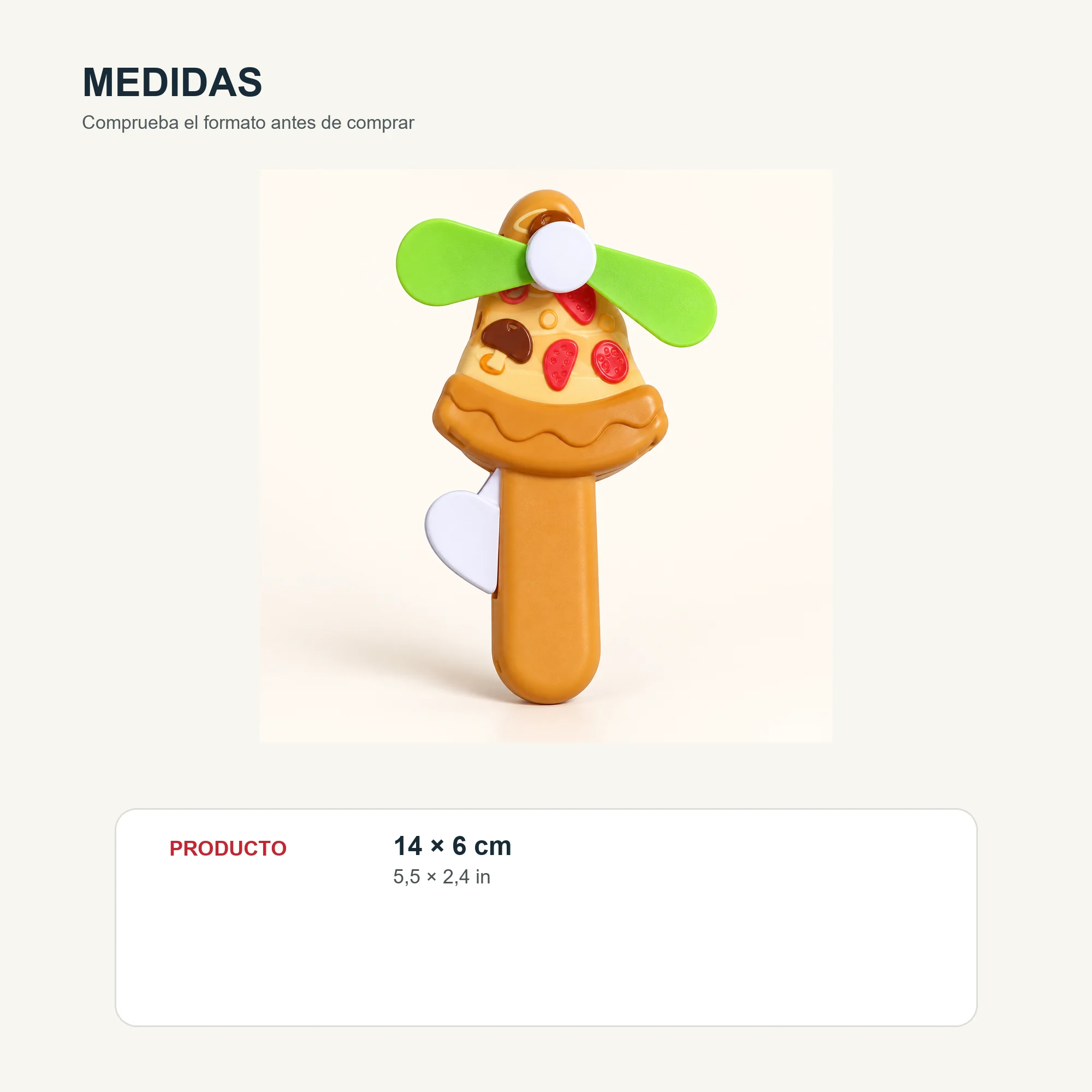 Mini Ventilador Manual Pizza, 14 × 6 cm, Color Surtido
