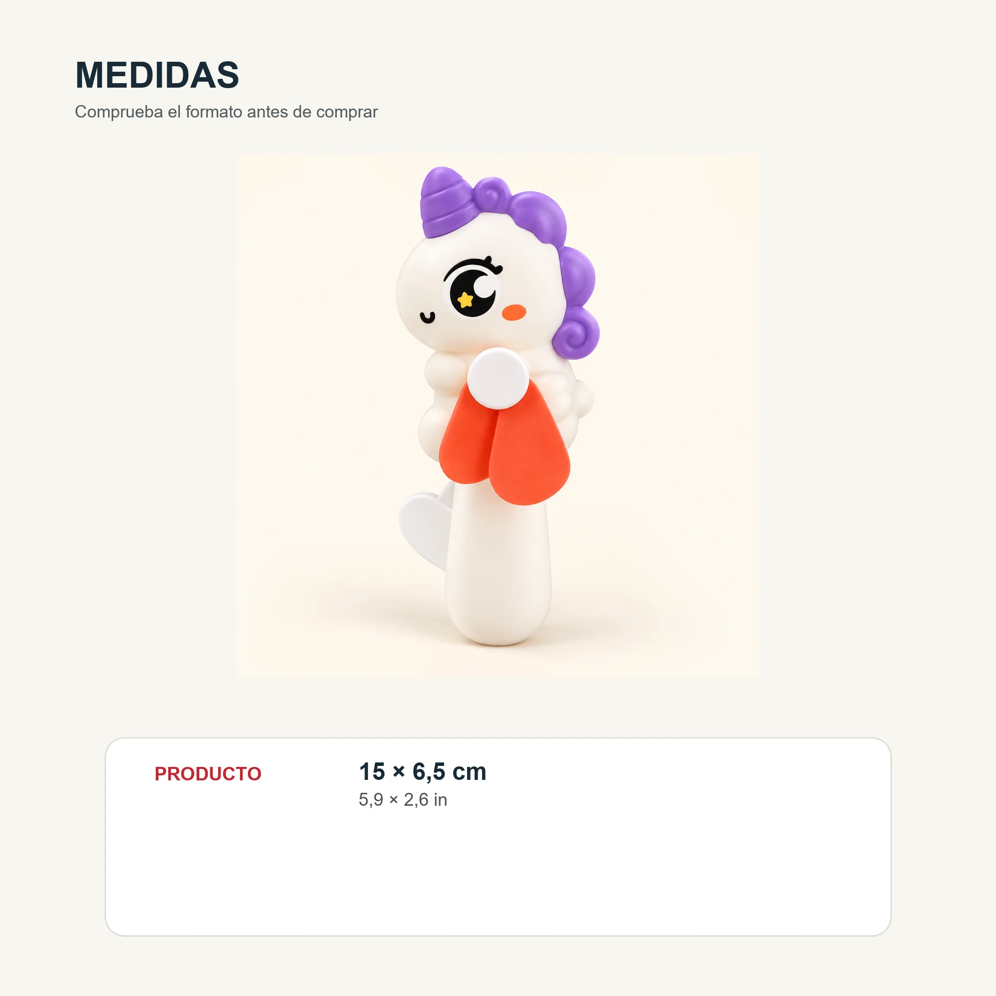 Mini Ventilador Manual Unicornio, 15 × 6,5 cm, Color Surtido