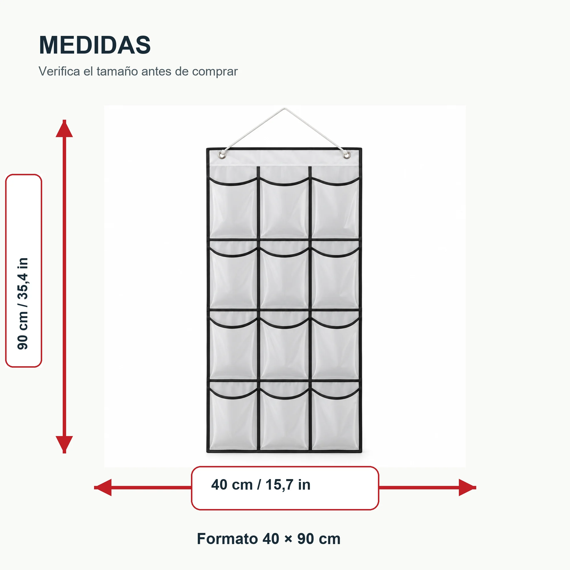 Organizador Colgante de 12 Bolsillos de PEVA y PP, 40 × 90 cm, 1 Unidad