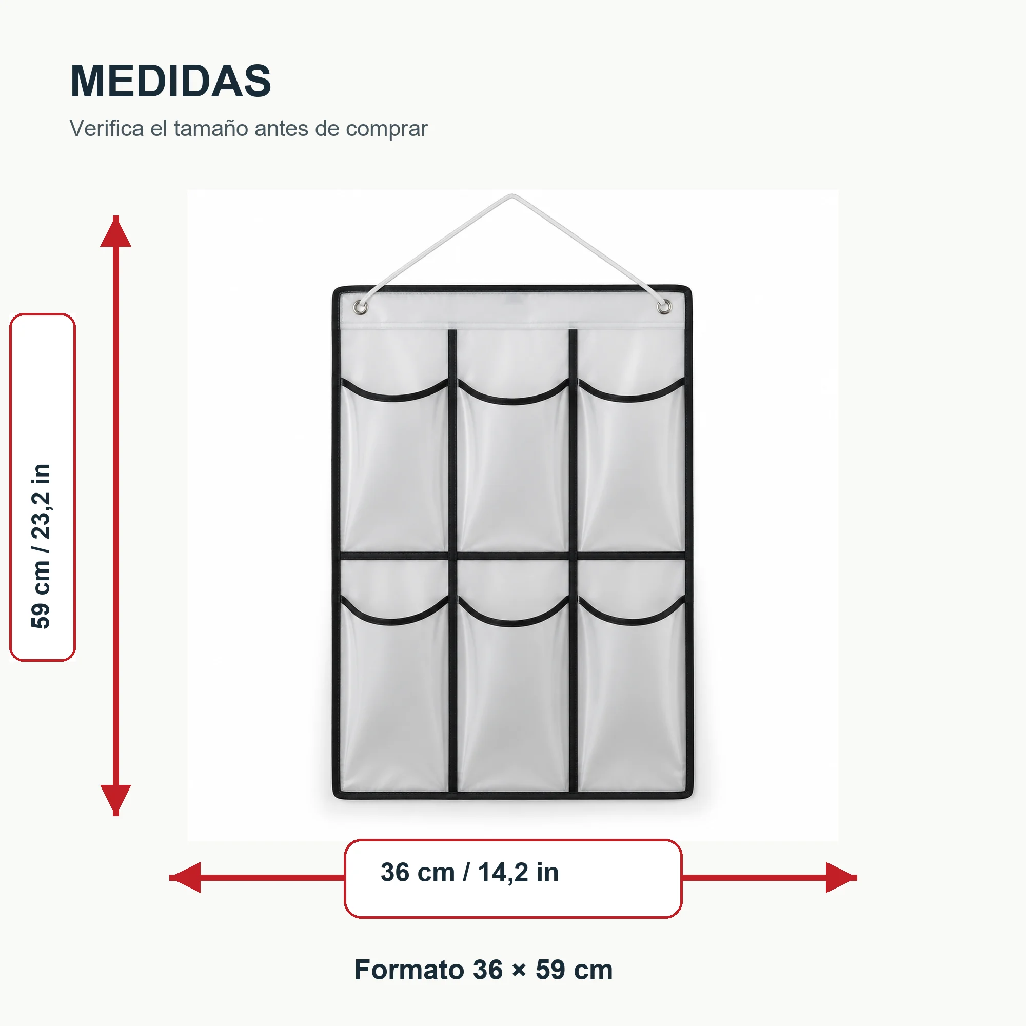 Organizador Colgante de 6 Bolsillos de PEVA y PP, 36 × 59 cm, 1 Unidad