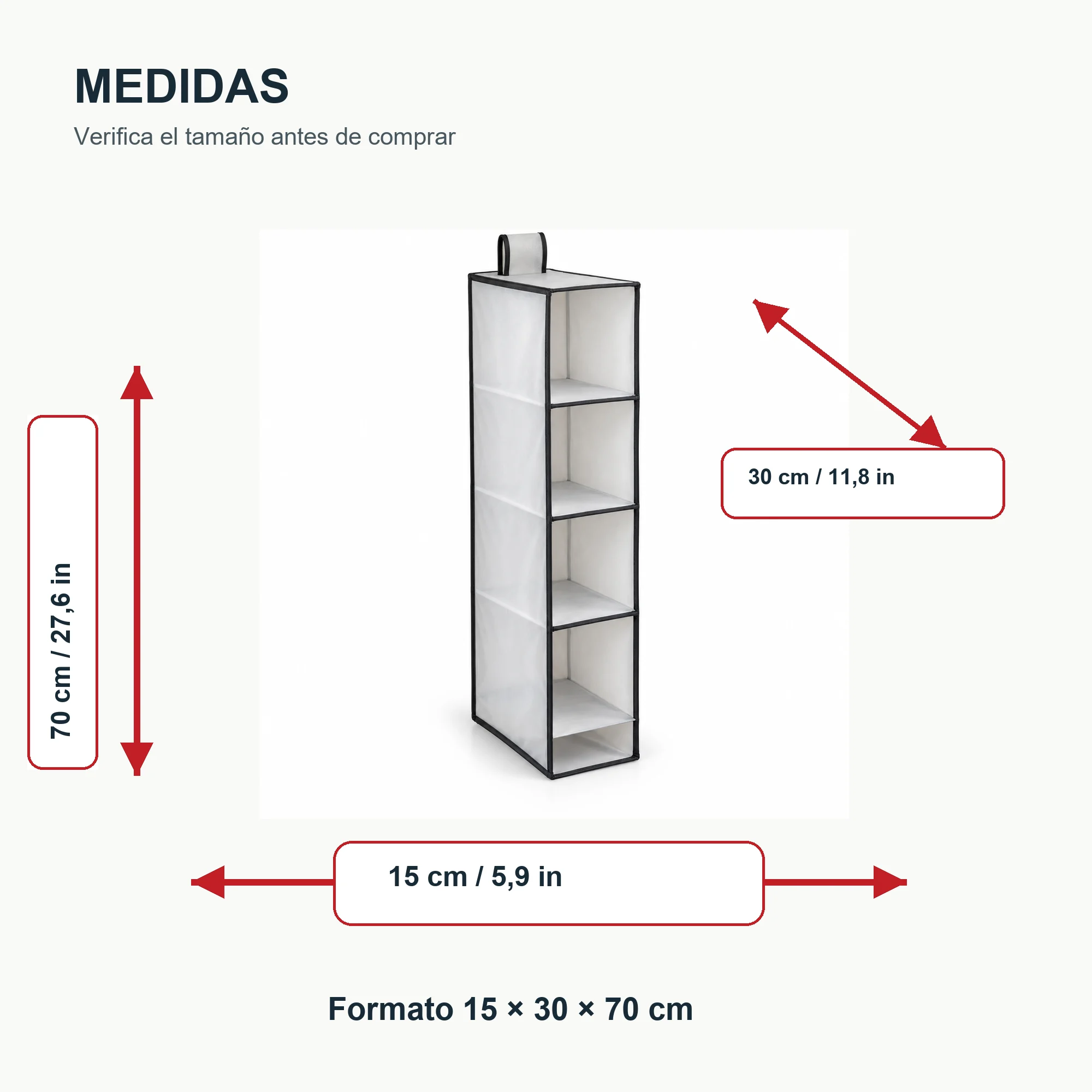 Organizador Colgante Estrecho de Clóset de 5 Niveles de PEVA y PP, 15 × 30 × 70 cm, 1 Unidad