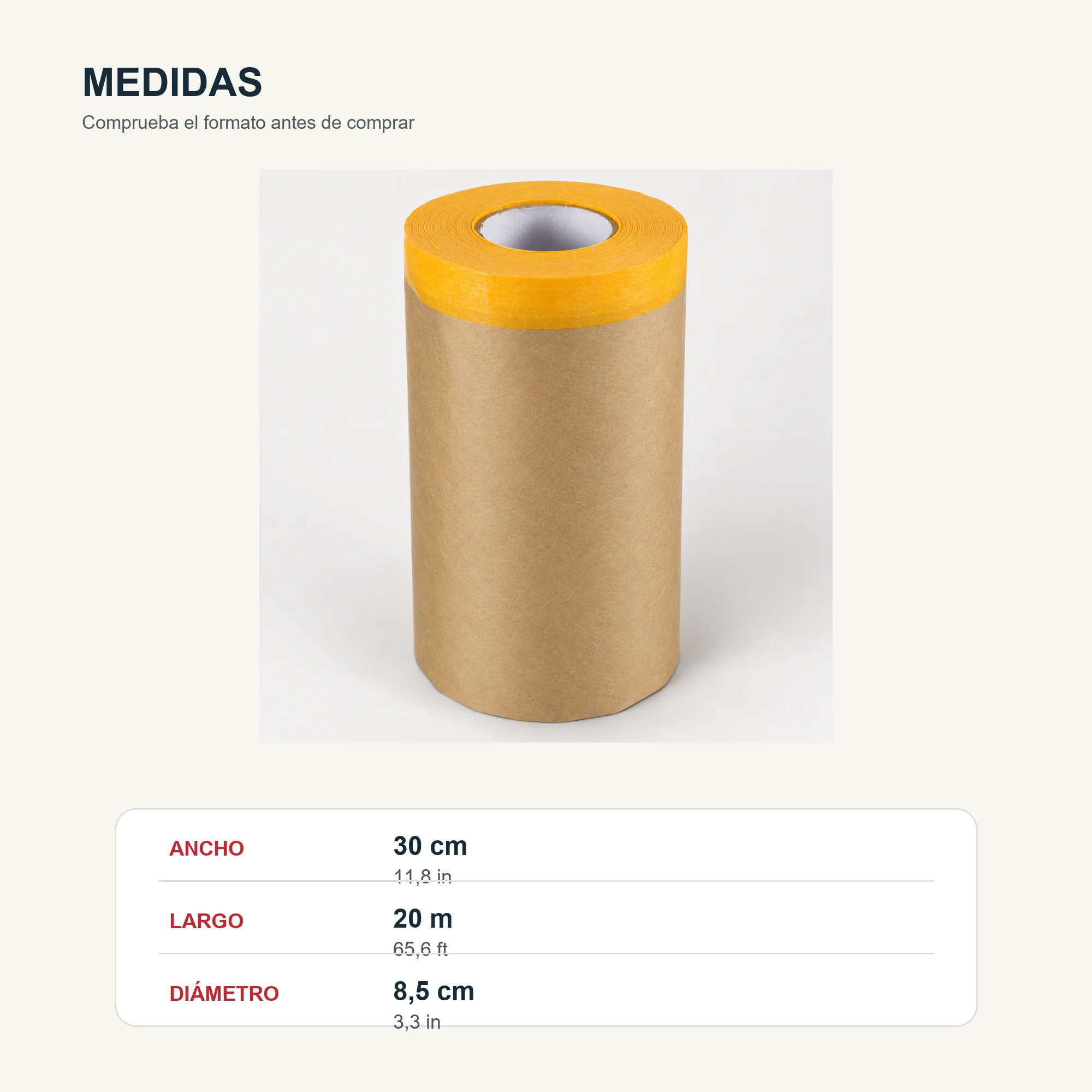 Papel Kraft de Enmascarar con Cinta, 300 mm × 20 m