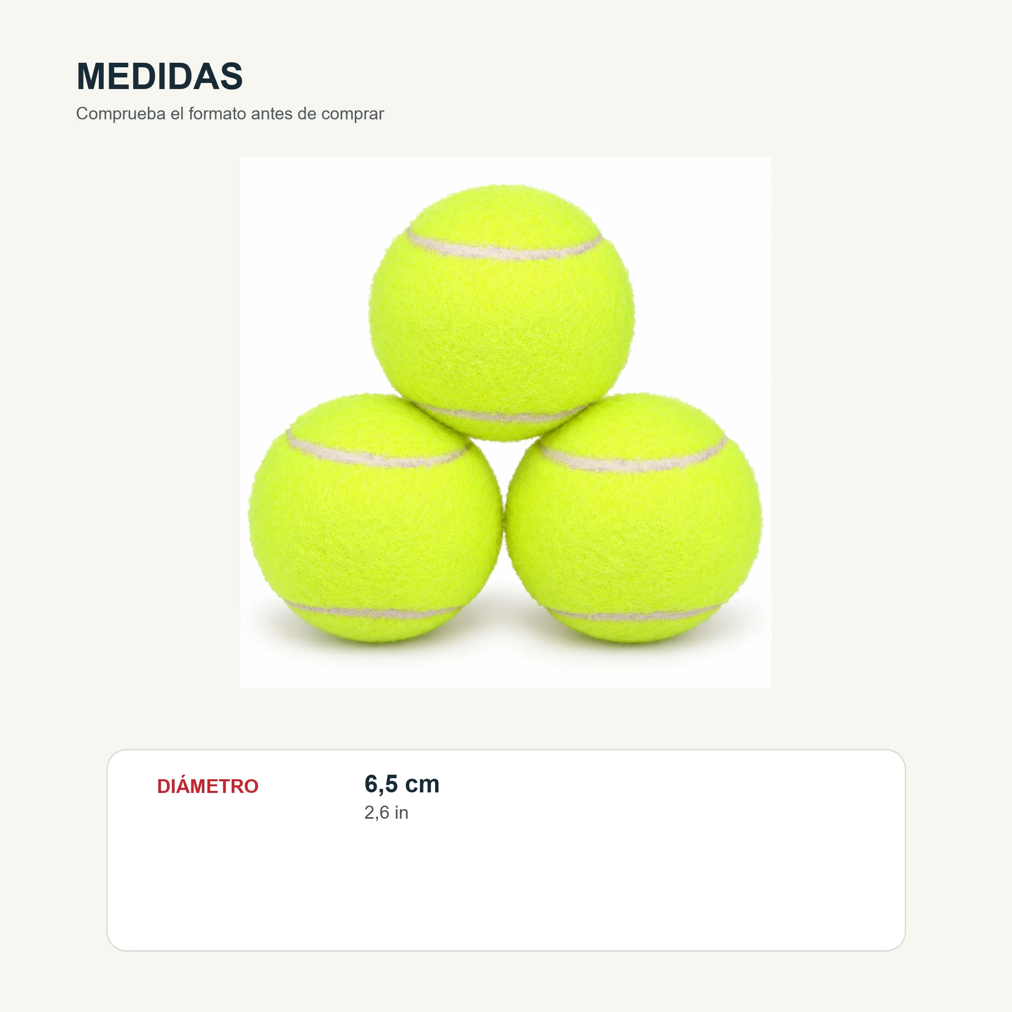 Pelotas de Tenis de Fieltro, 6,5 cm, Pack de 3