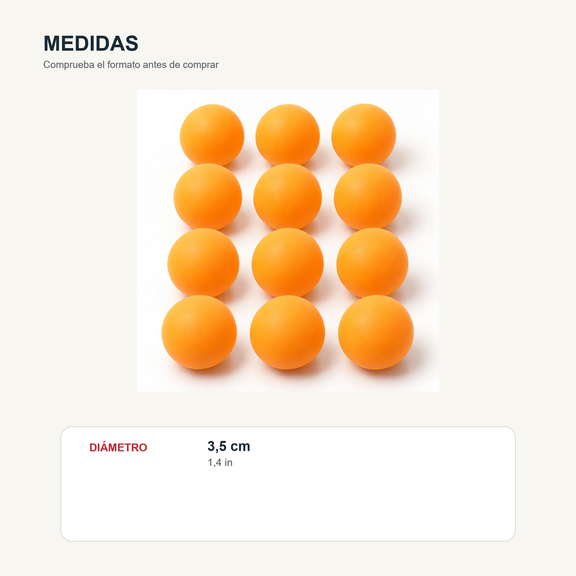Pelotas de Tenis de Mesa Naranjas, 3,5 cm, Pack de 12