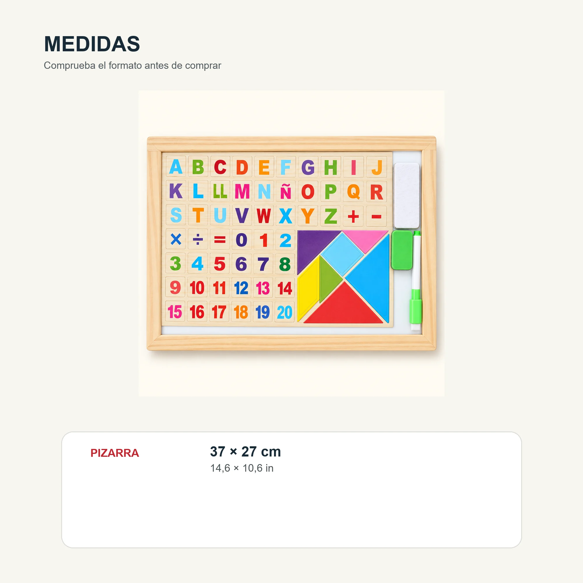Pizarra Magnética Educativa en Español con Tangram, 60 Piezas, 37 × 27 cm