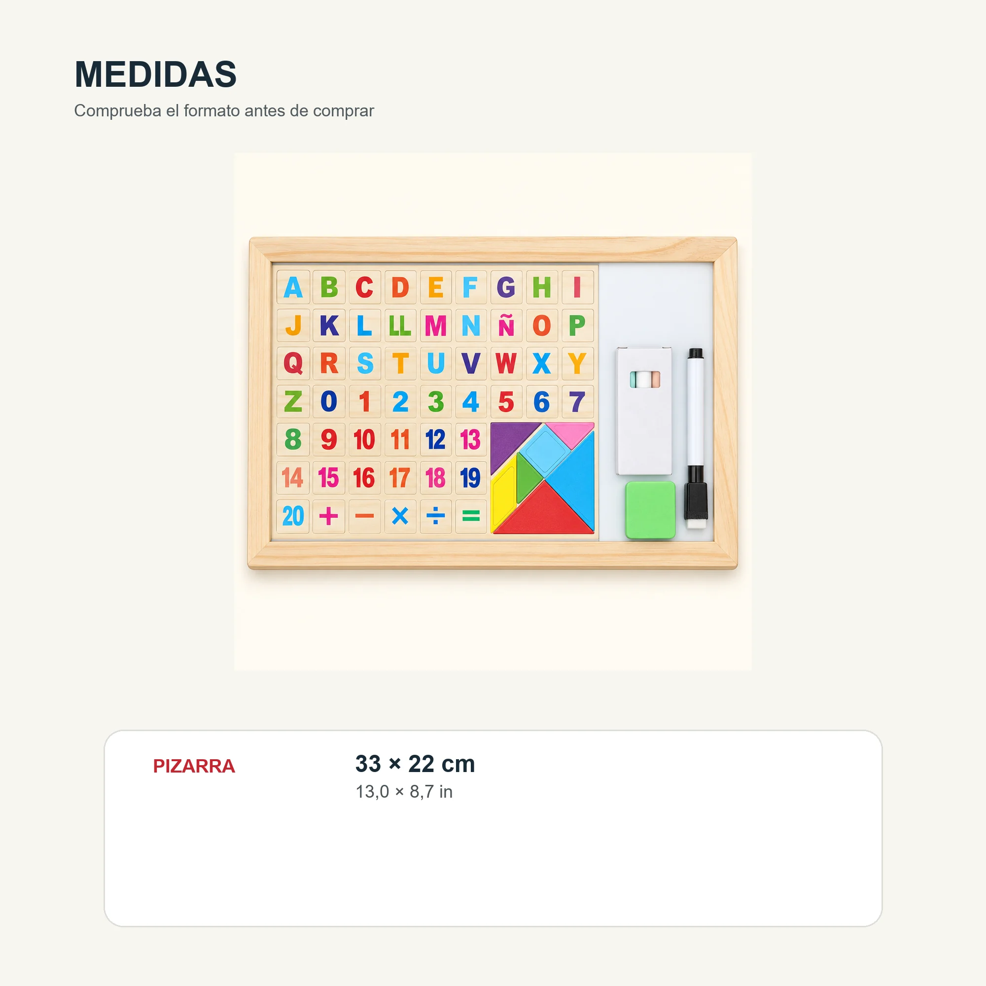 Pizarra Magnética Educativa en Español con Tangram, 72 Piezas, 33 × 22 cm