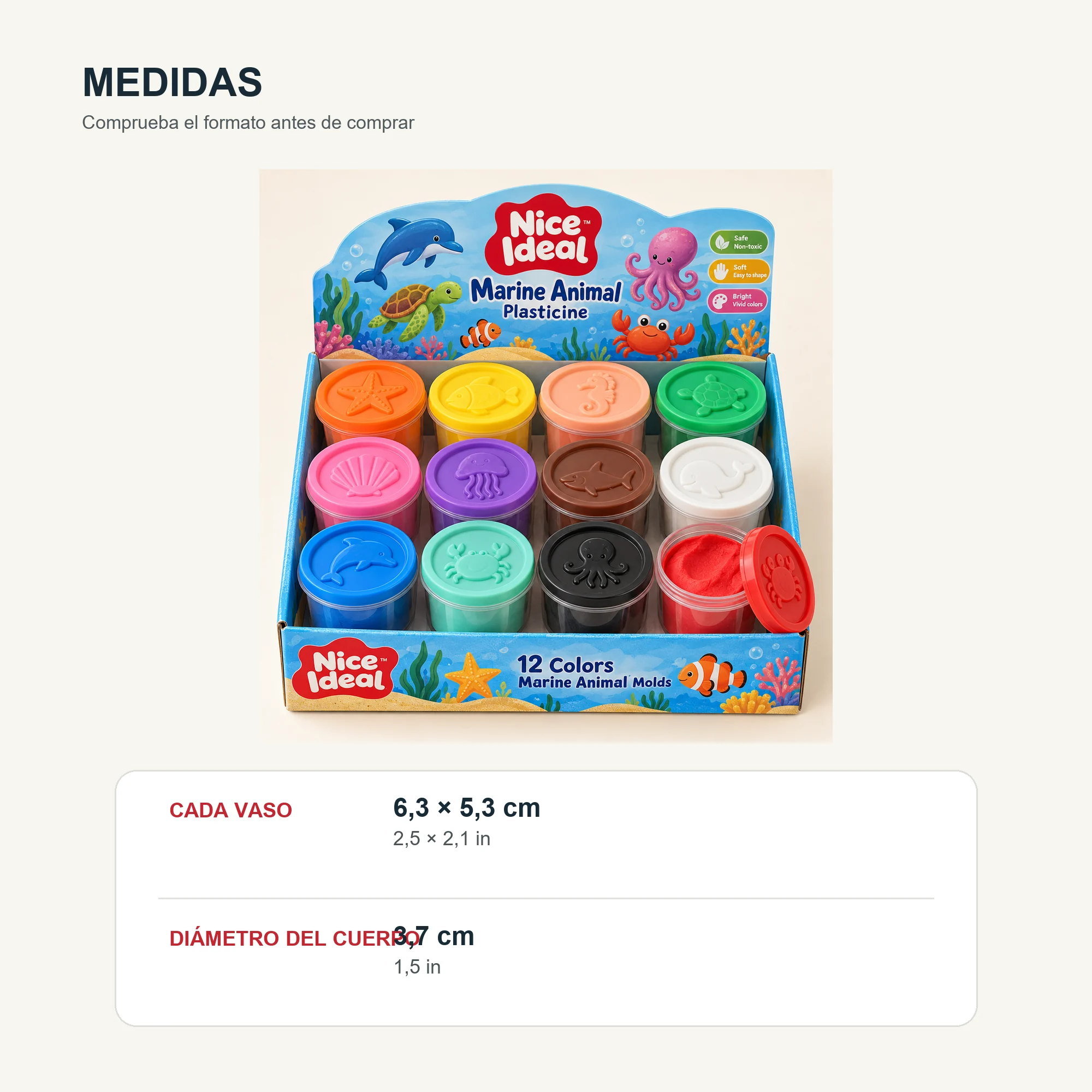 Set de Plasticina en 12 Vasos con Moldes, 12 Colores