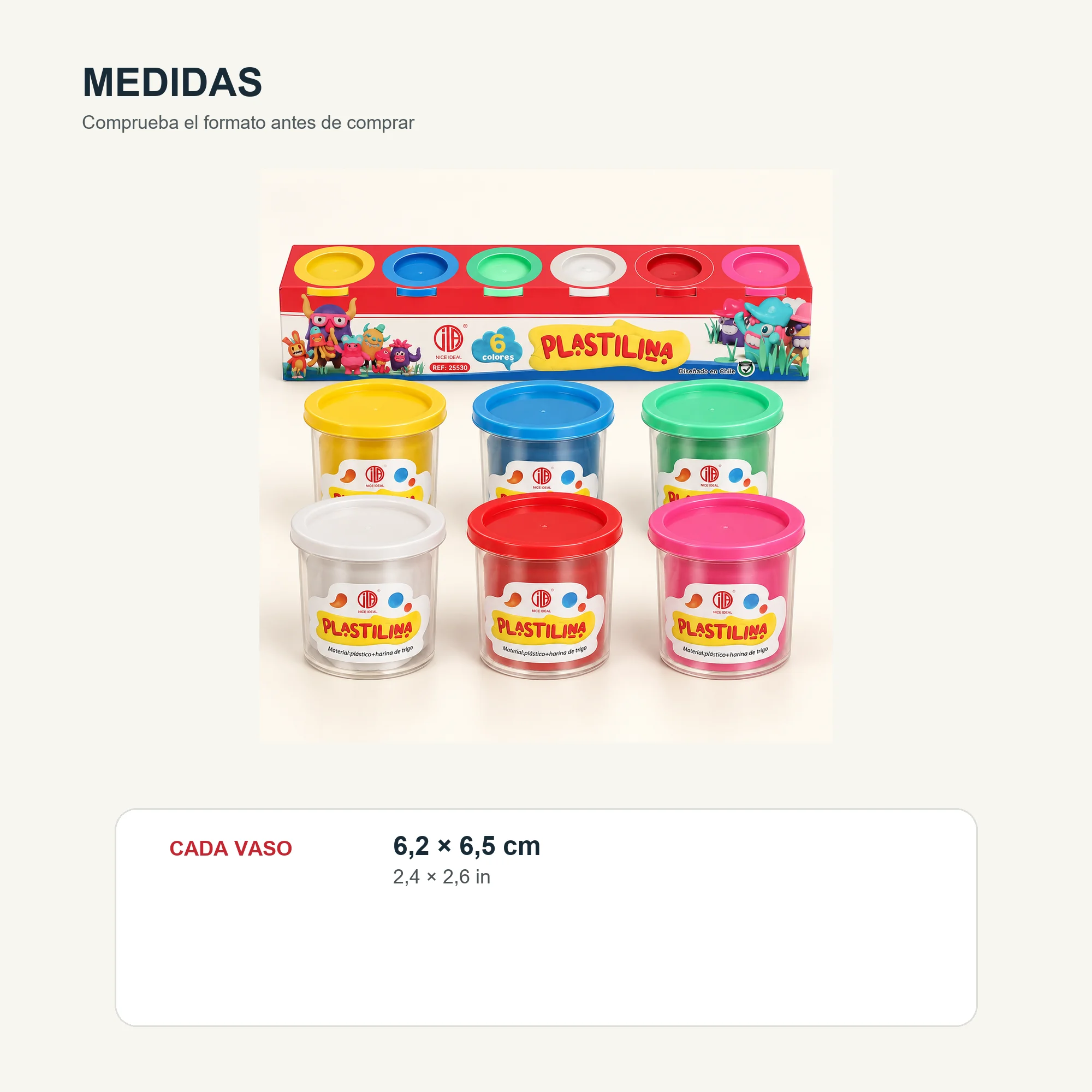 Set de Plasticina en 6 Vasos Grandes, 6 Colores