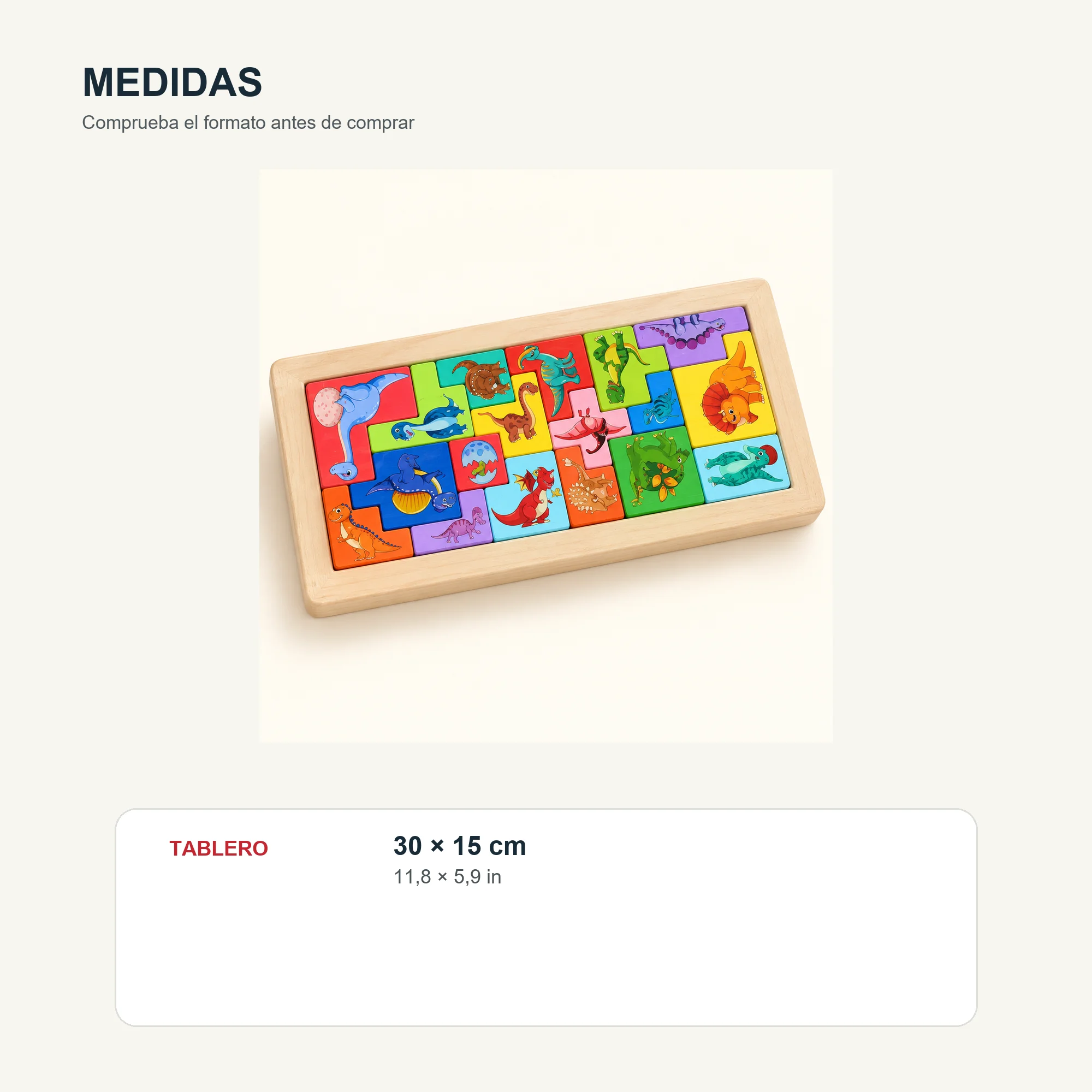Puzzle de Bloques de Madera Ilustrado, 30 × 15 cm, Diseño Surtido