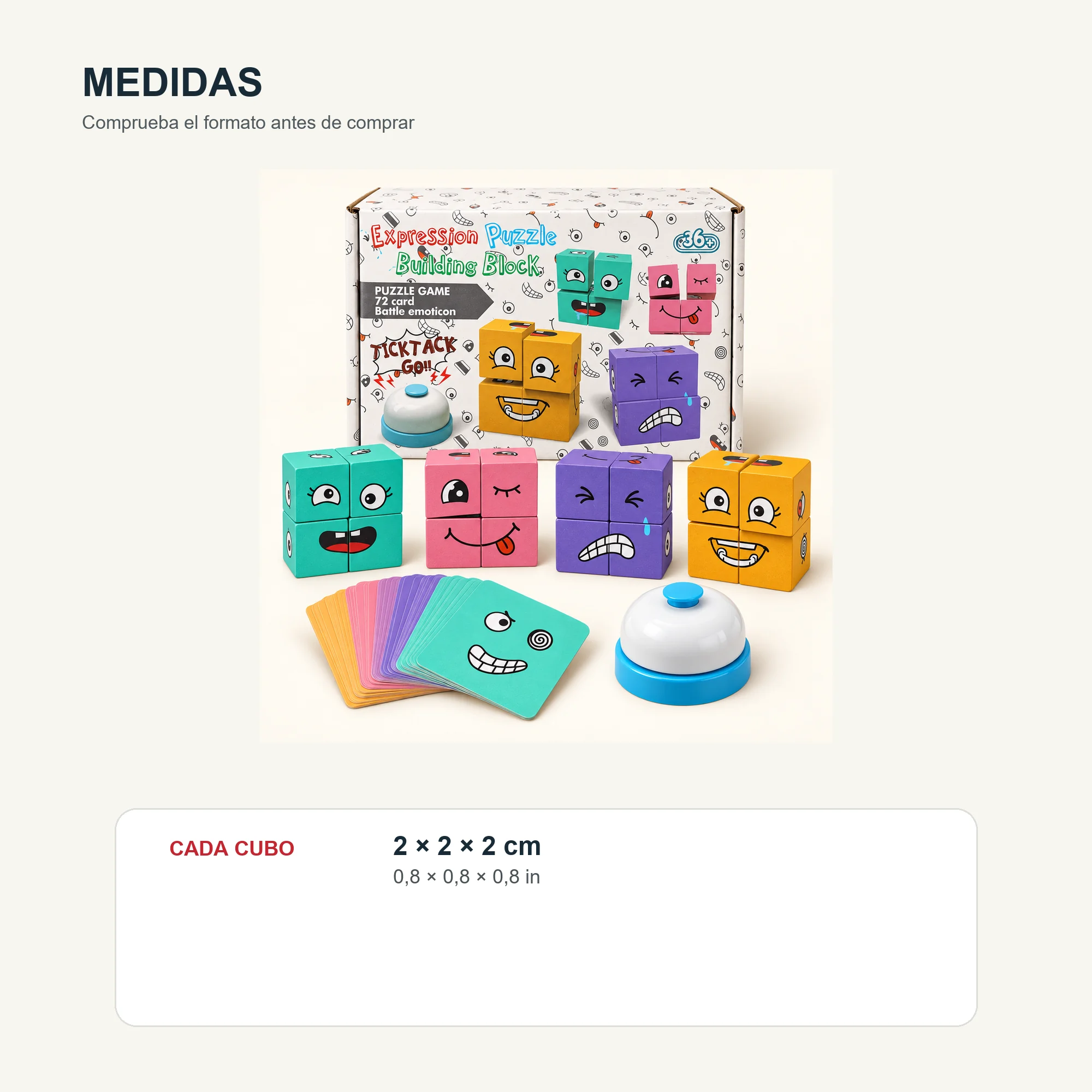 Puzzle de Expresiones con Cubos de Madera, Tarjetas y Timbre