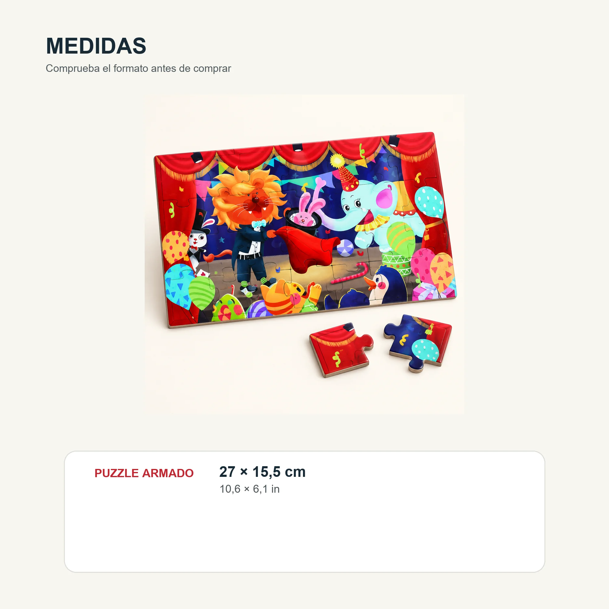 Puzzle Infantil de 28 Piezas con Show de Circo, 27 × 15,5 cm