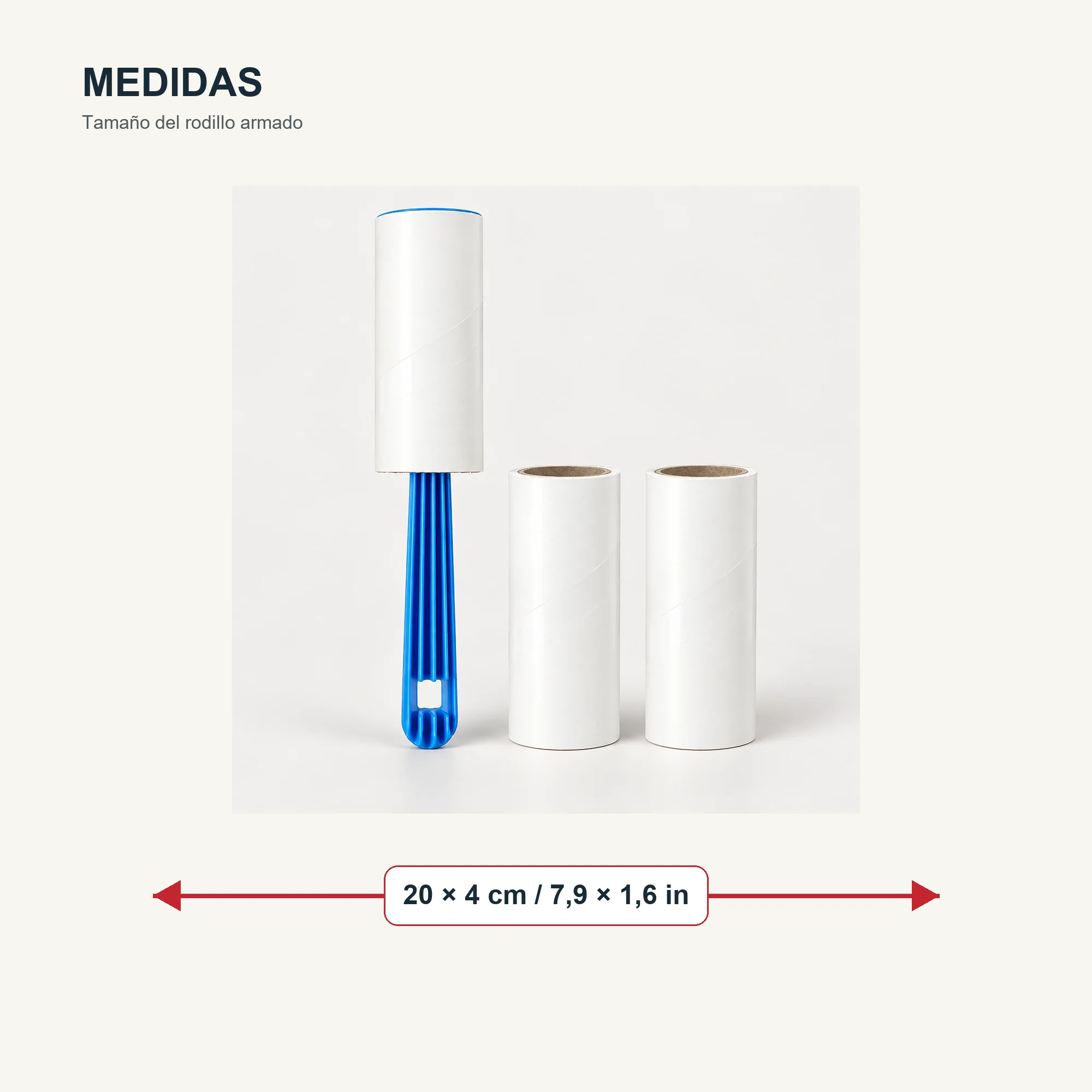 Rodillo Quitapelusas Adhesivo con Mango Azul y 2 Repuestos, 20 cm