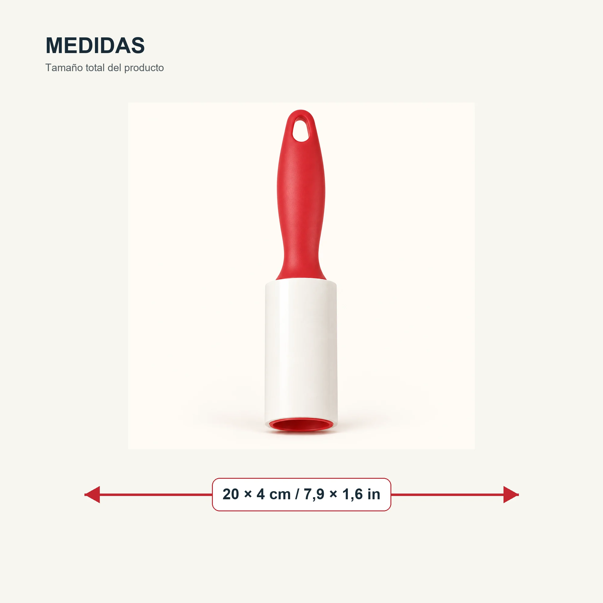 Rodillo Quitapelusas Adhesivo con Mango Ergonómico, 20 cm