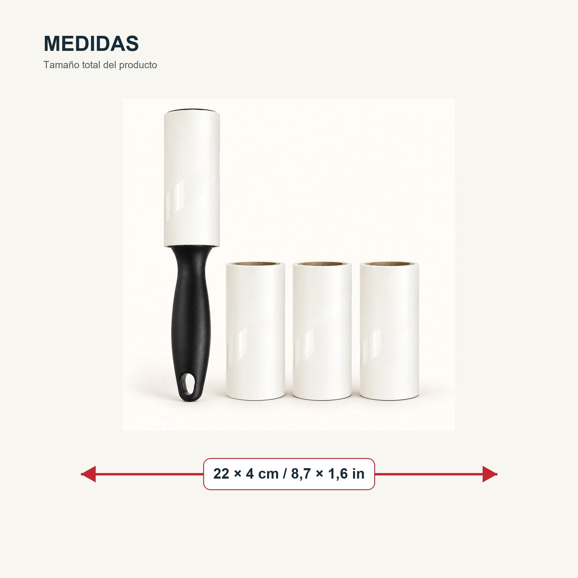 Rodillo Quitapelusas Adhesivo con Mango Ergonómico, 22 cm