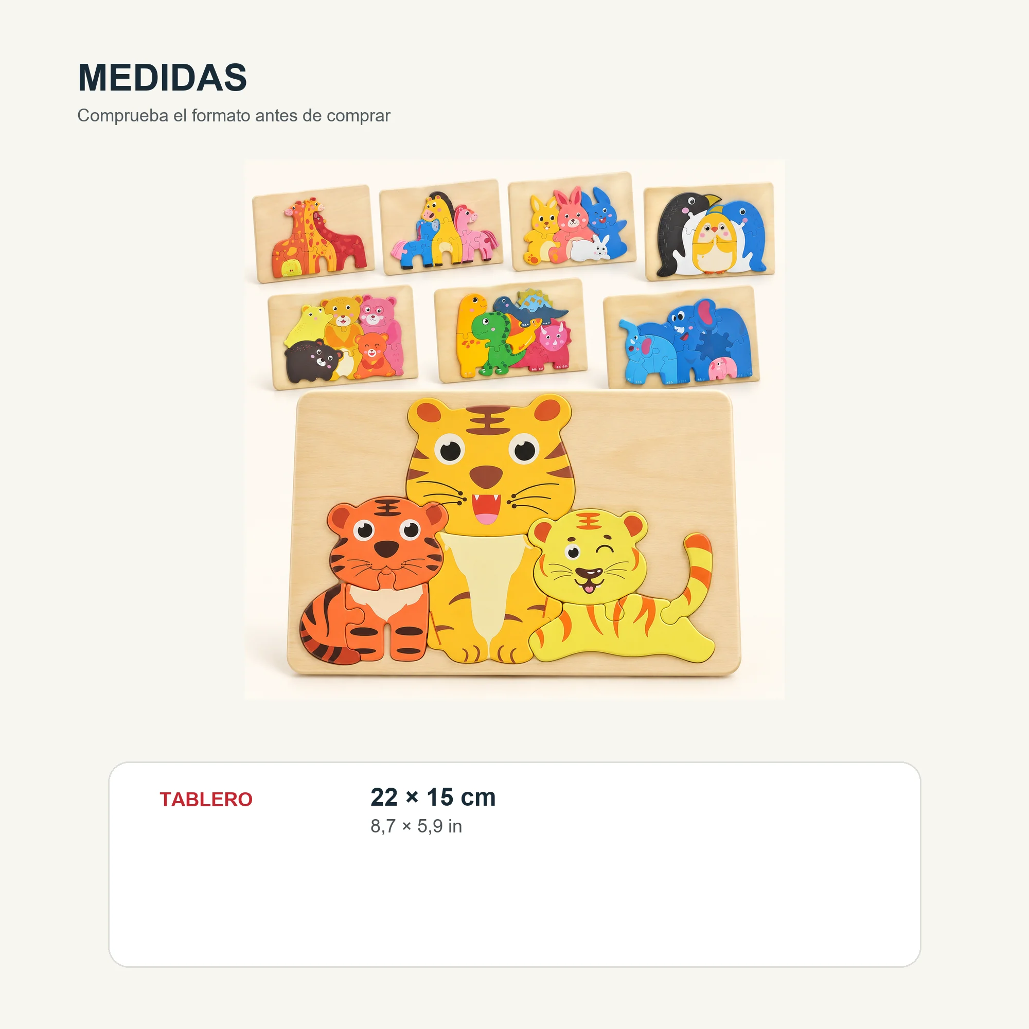 Rompecabezas de Familias de Animales, Madera 22 × 15 cm, Diseño Surtido