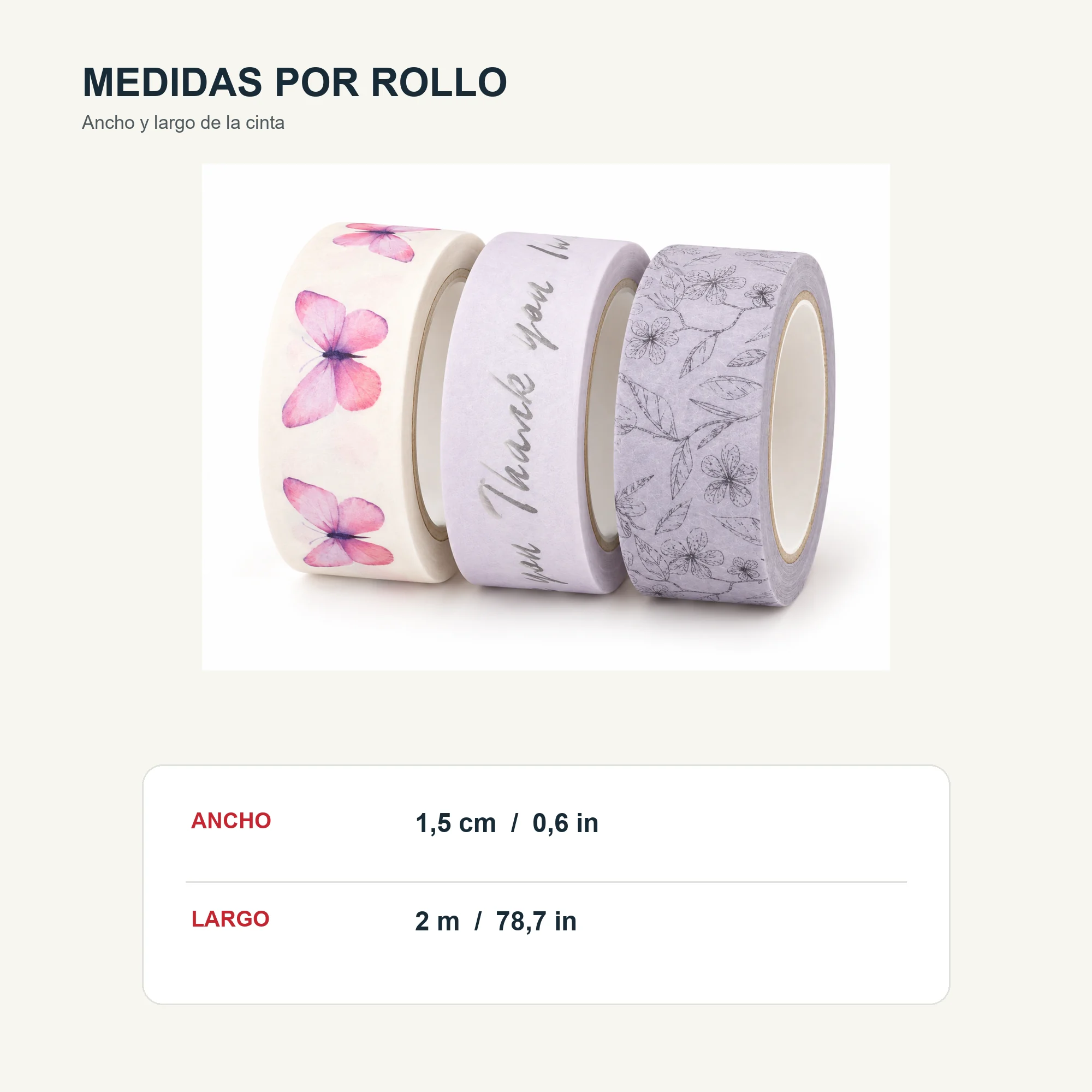 Set de 3 Cintas Washi Lila Con Mariposas, 1,5 cm × 2 m por Rollo