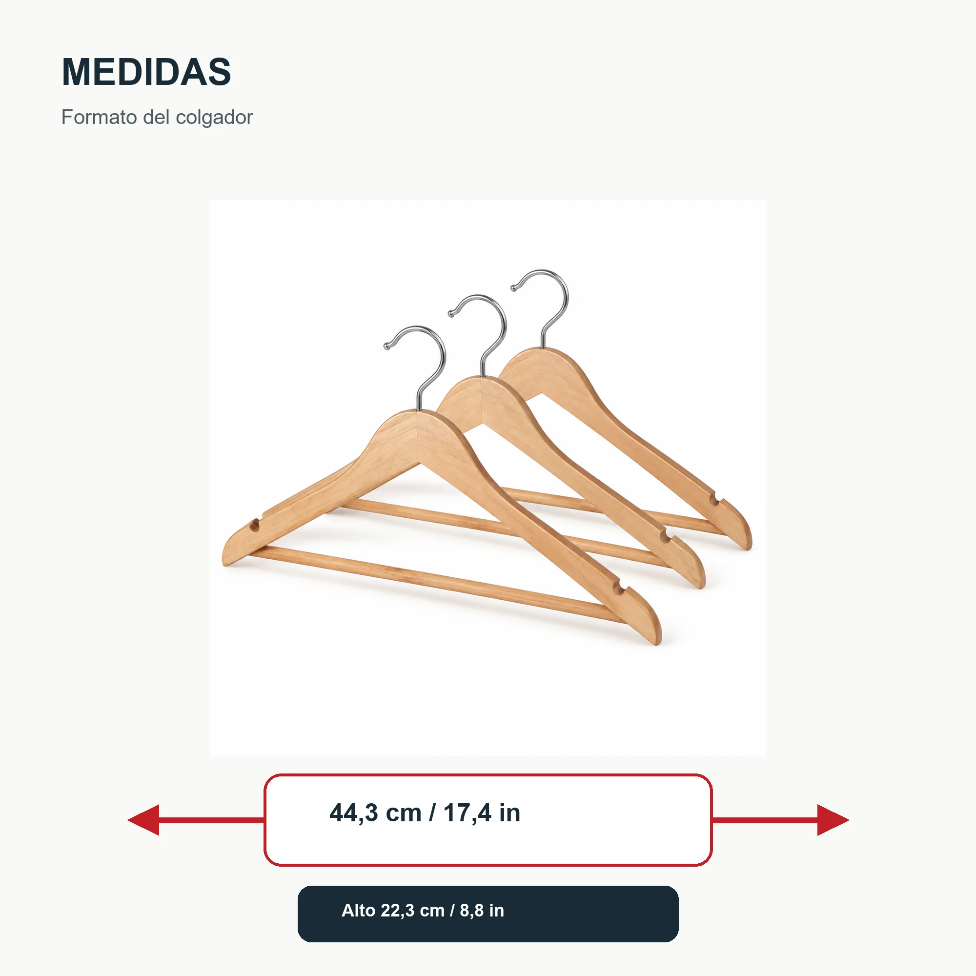 Set de 3 Colgadores de Madera con Barra para Pantalones, 44,3 cm