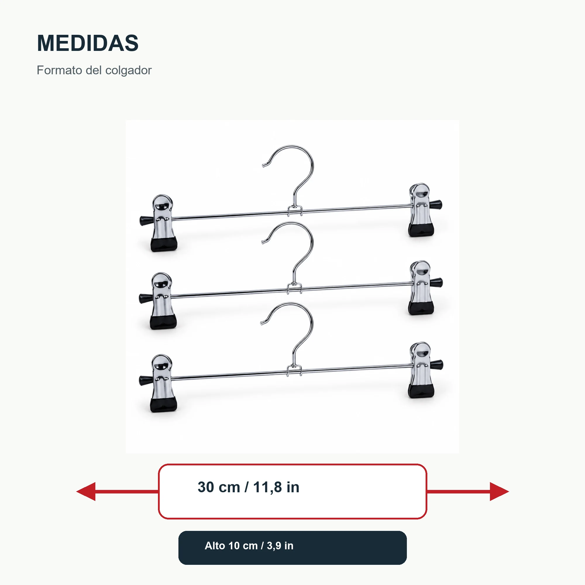 Set de 3 Colgadores con Pinzas Metálicos, 30 cm