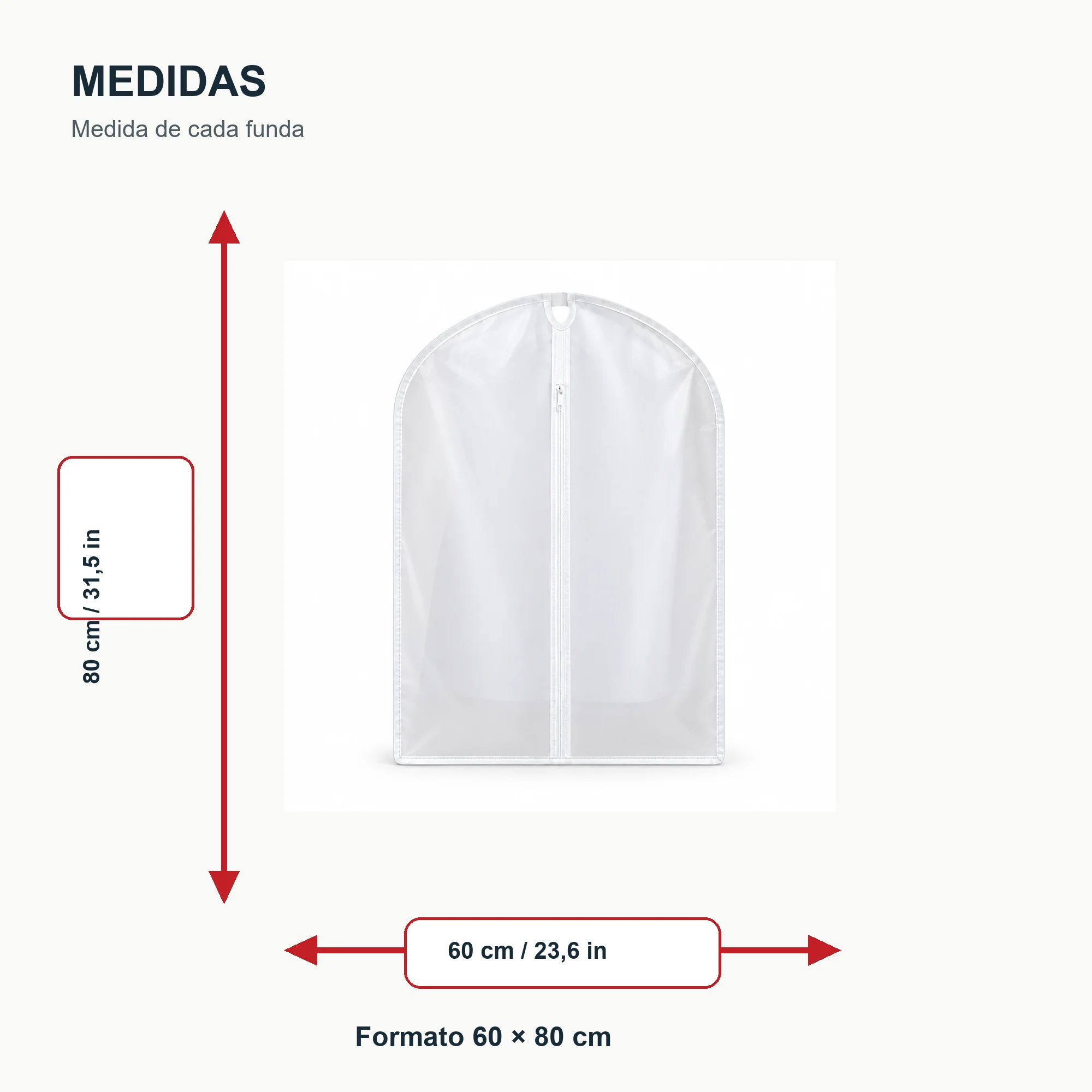 Set de 3 Fundas para Traje de PEVA con Cierre, 60 × 80 cm, 3 Fundas