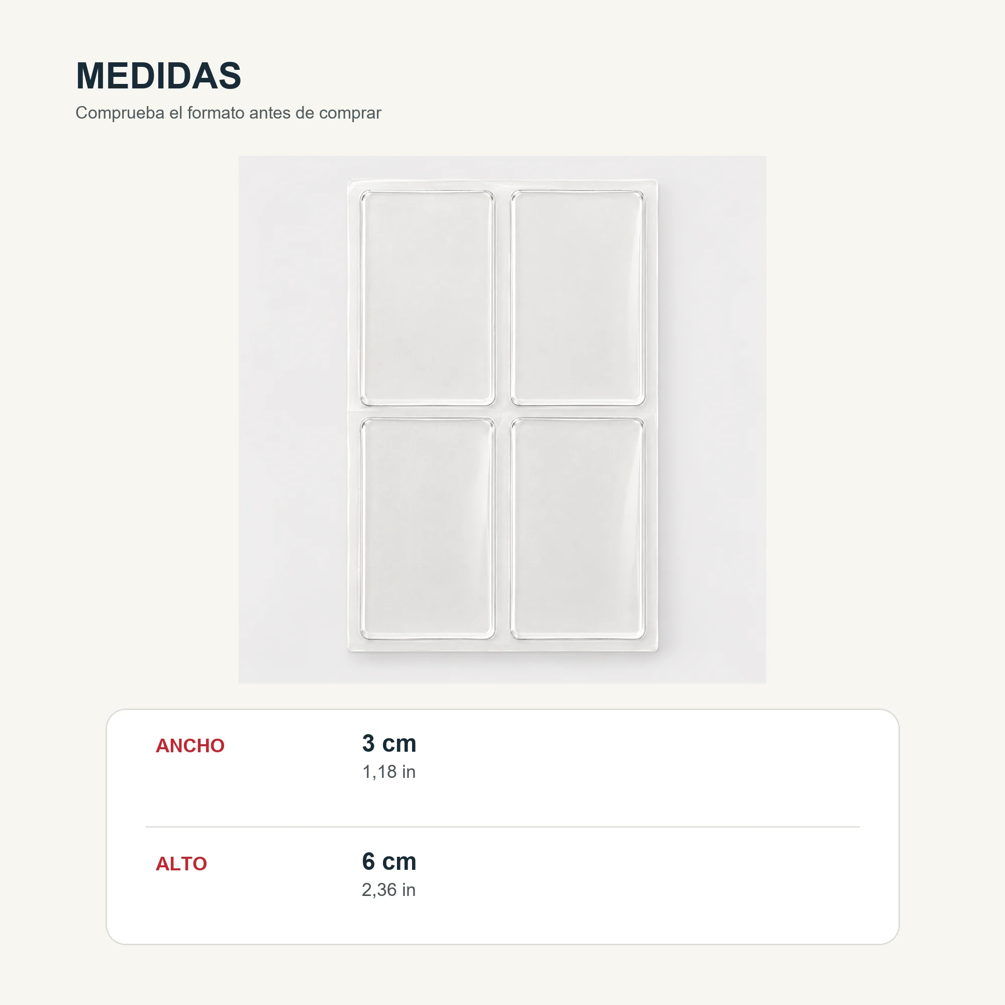 Set de 4 Almohadillas Adhesivas Acrílicas Transparentes Rectangulares, 30 × 60 mm