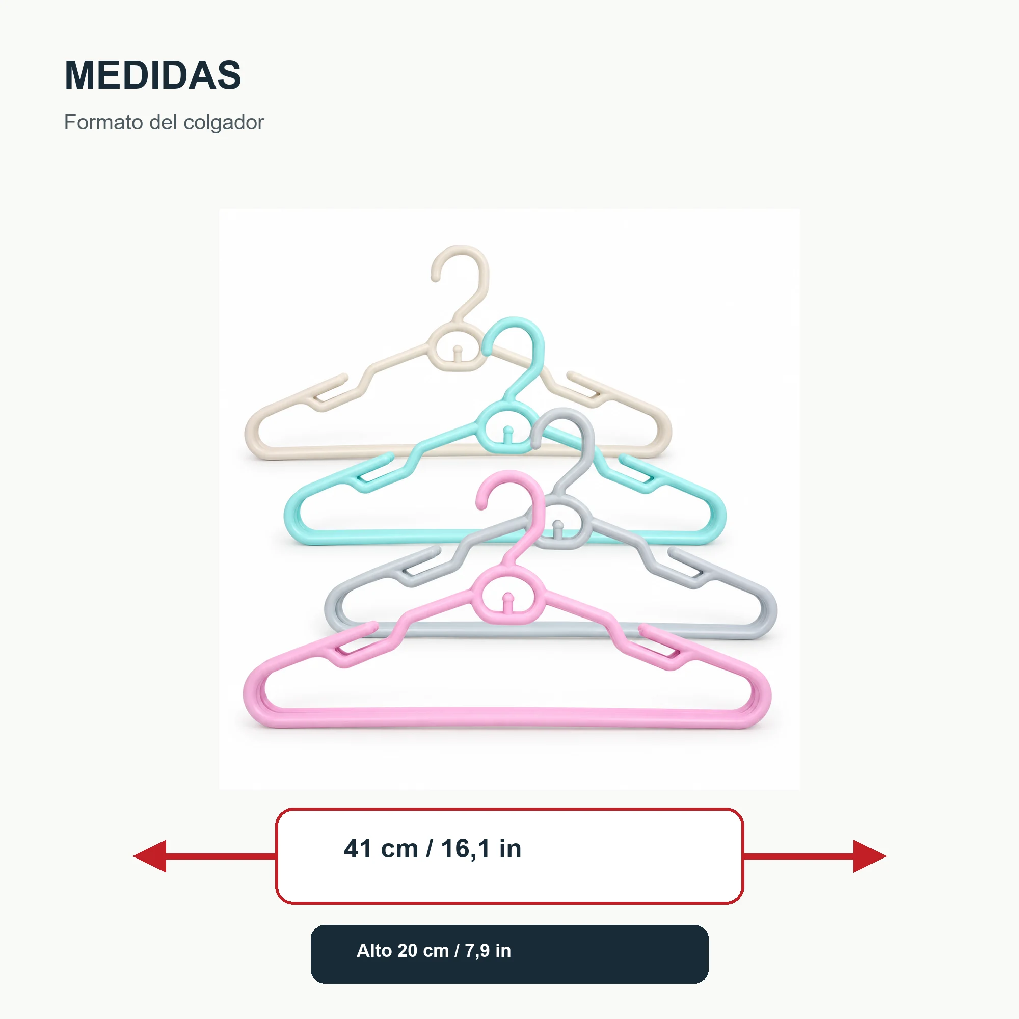 Set de 4 Colgadores de Plástico, 41 cm