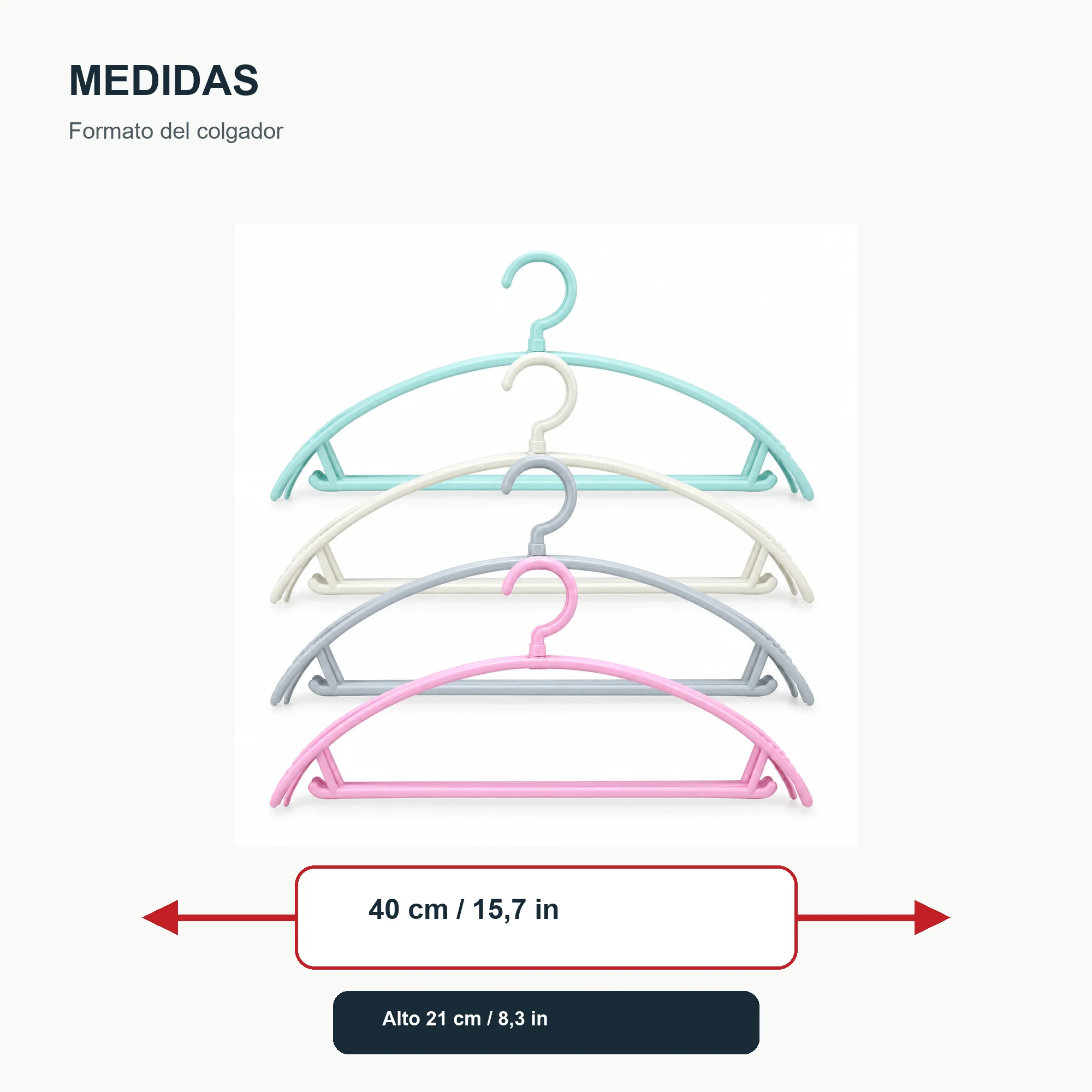 Set de 4 Colgadores de Plástico, 40 cm