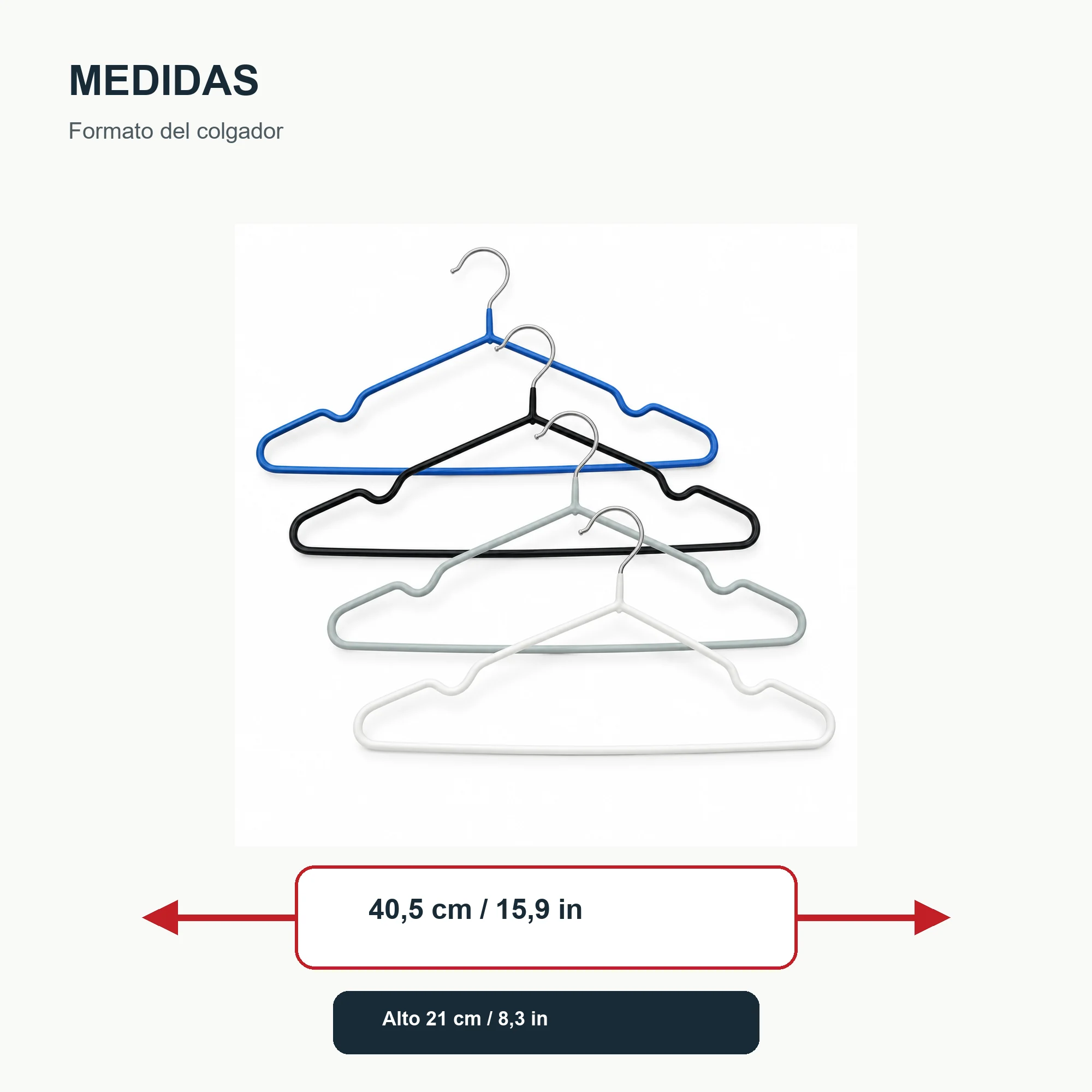Set de 5 Colgadores de Alambre Revestido con Muescas, 40,5 cm