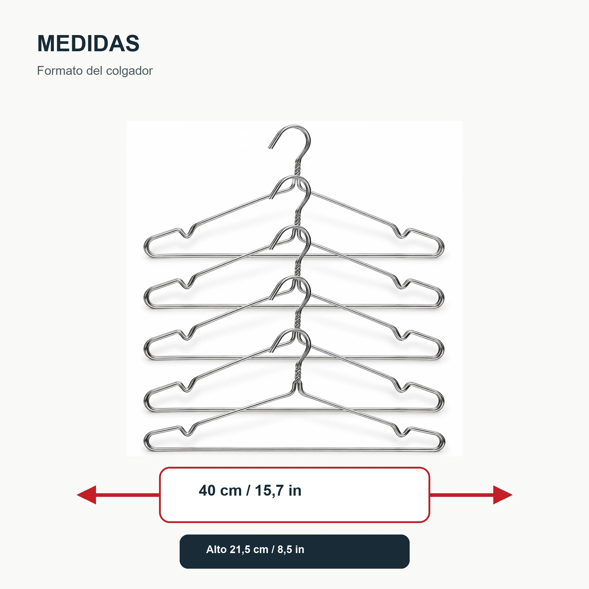 Set de 5 Colgadores Metálicos con Muescas de 40 cm