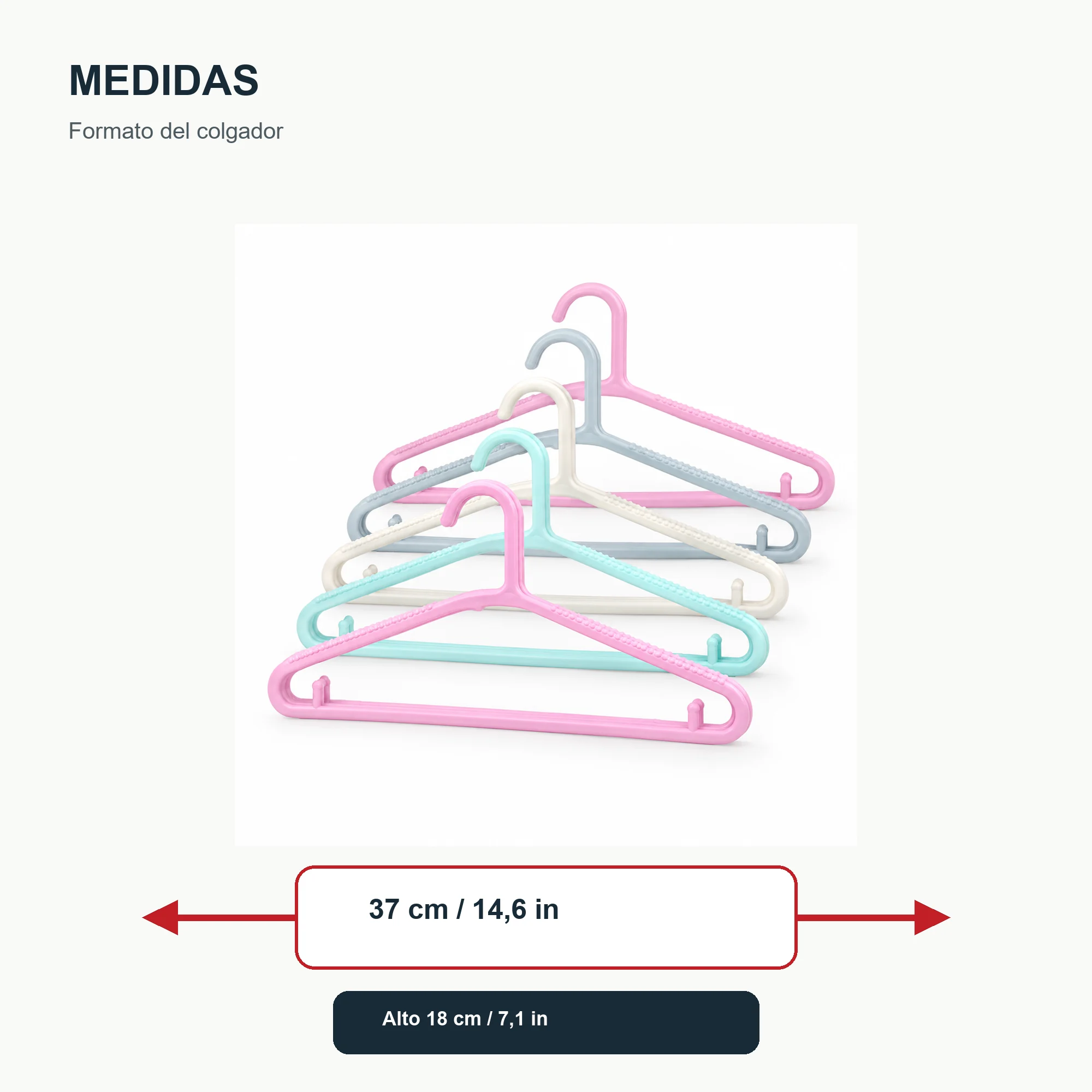 Set de 5 Colgadores de Plástico, 37 cm