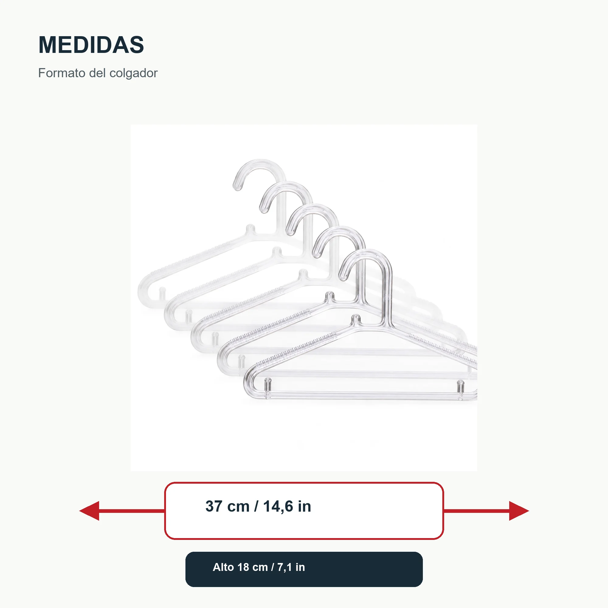 Set de 5 Colgadores Transparentes de 37 cm