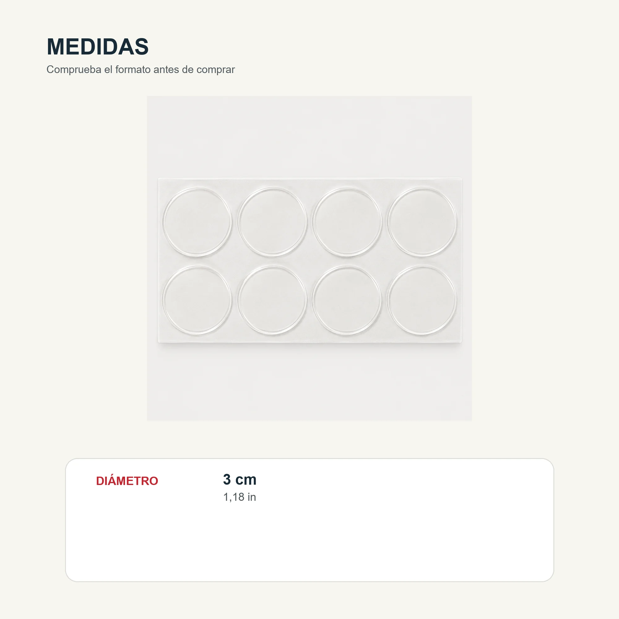 Set de 8 Almohadillas Adhesivas Acrílicas Transparentes Redondas, 30 mm