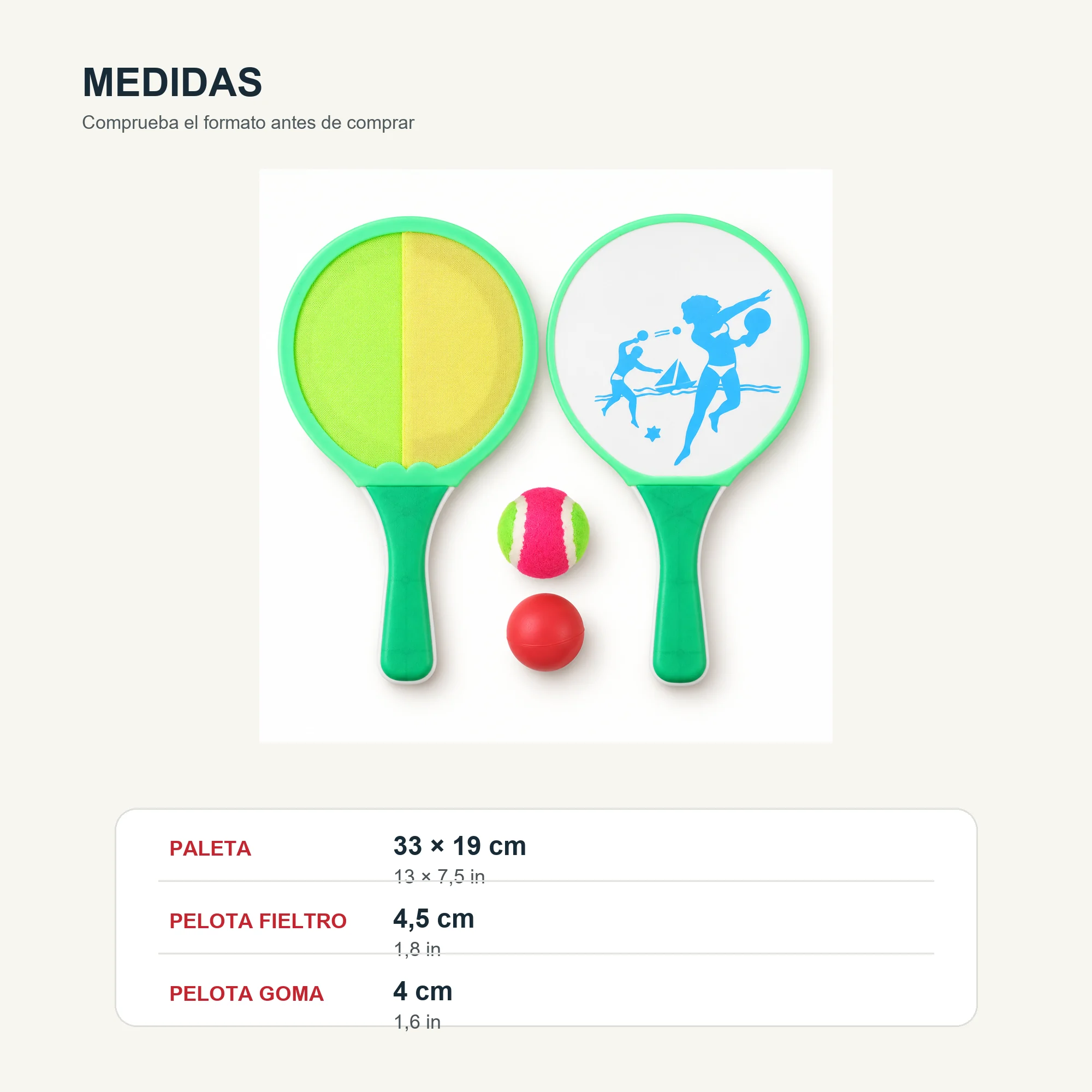Set de Paletas de Playa con 2 Pelotas, 33 cm