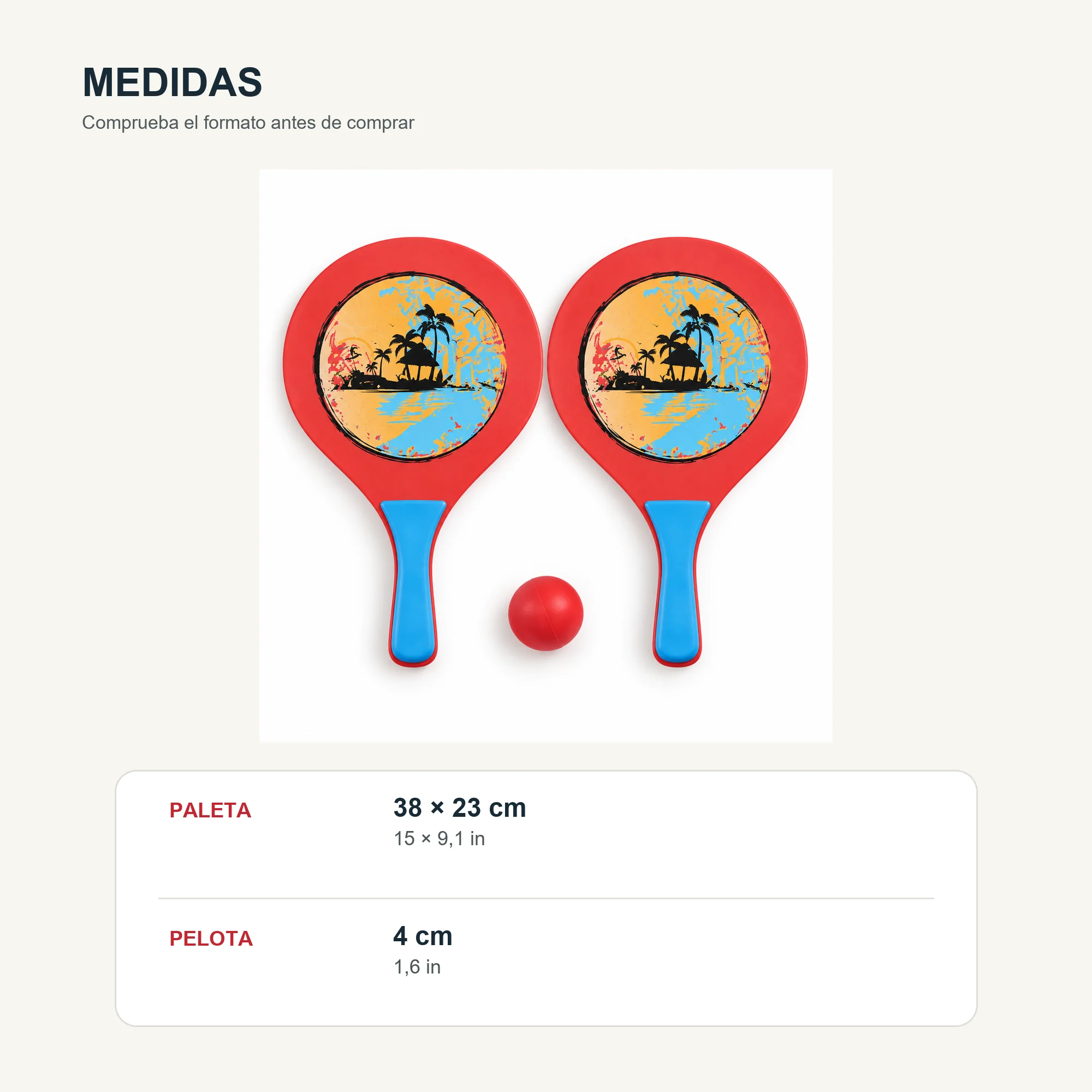 Set de Paletas de Playa Rojas con Pelota, 38 cm