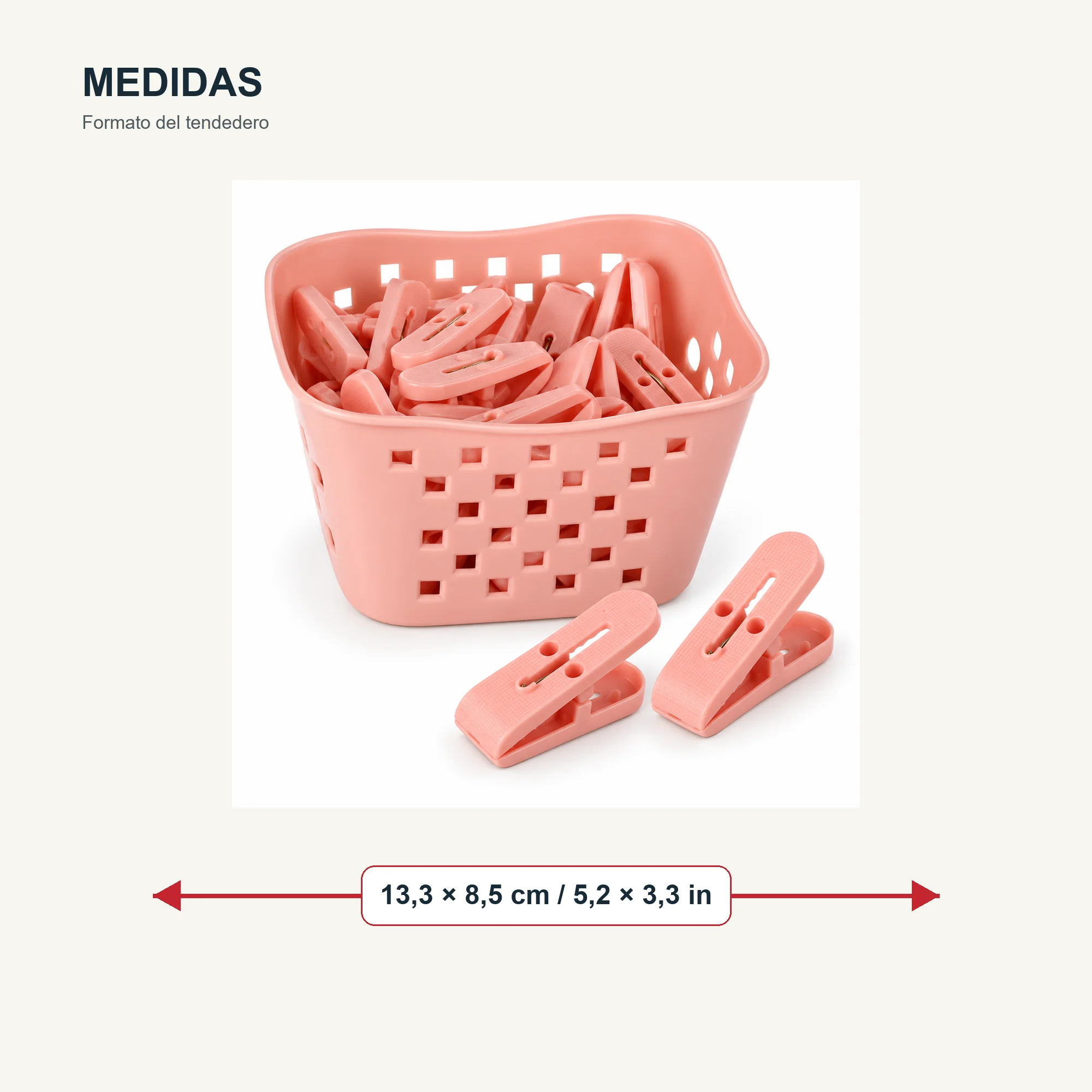 Set de Pinzas para Ropa con Canasto Cuadrado, 13,3 × 12 × 8,5 cm