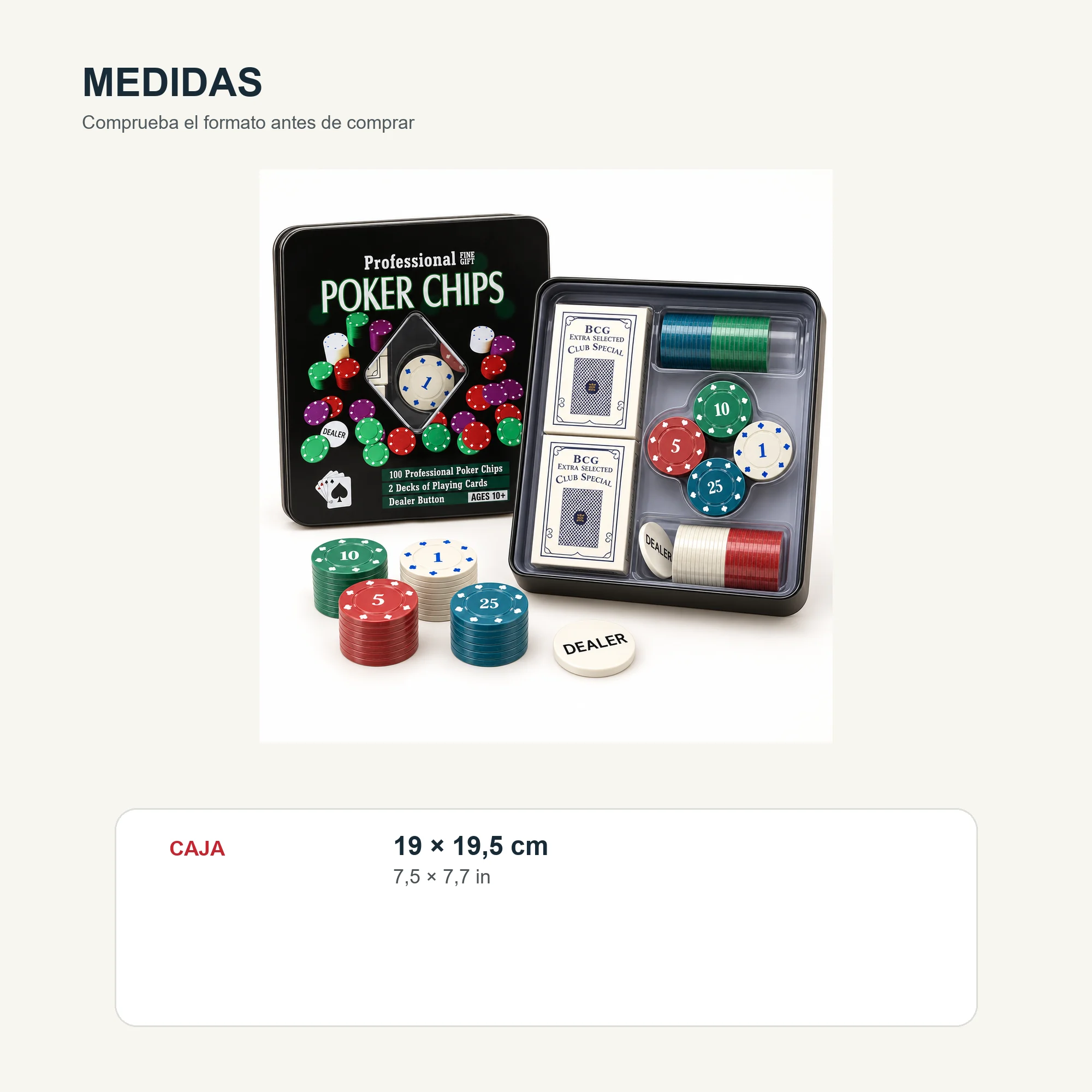 Set de Póker con 100 Fichas, 2 Mazos y Botón Dealer