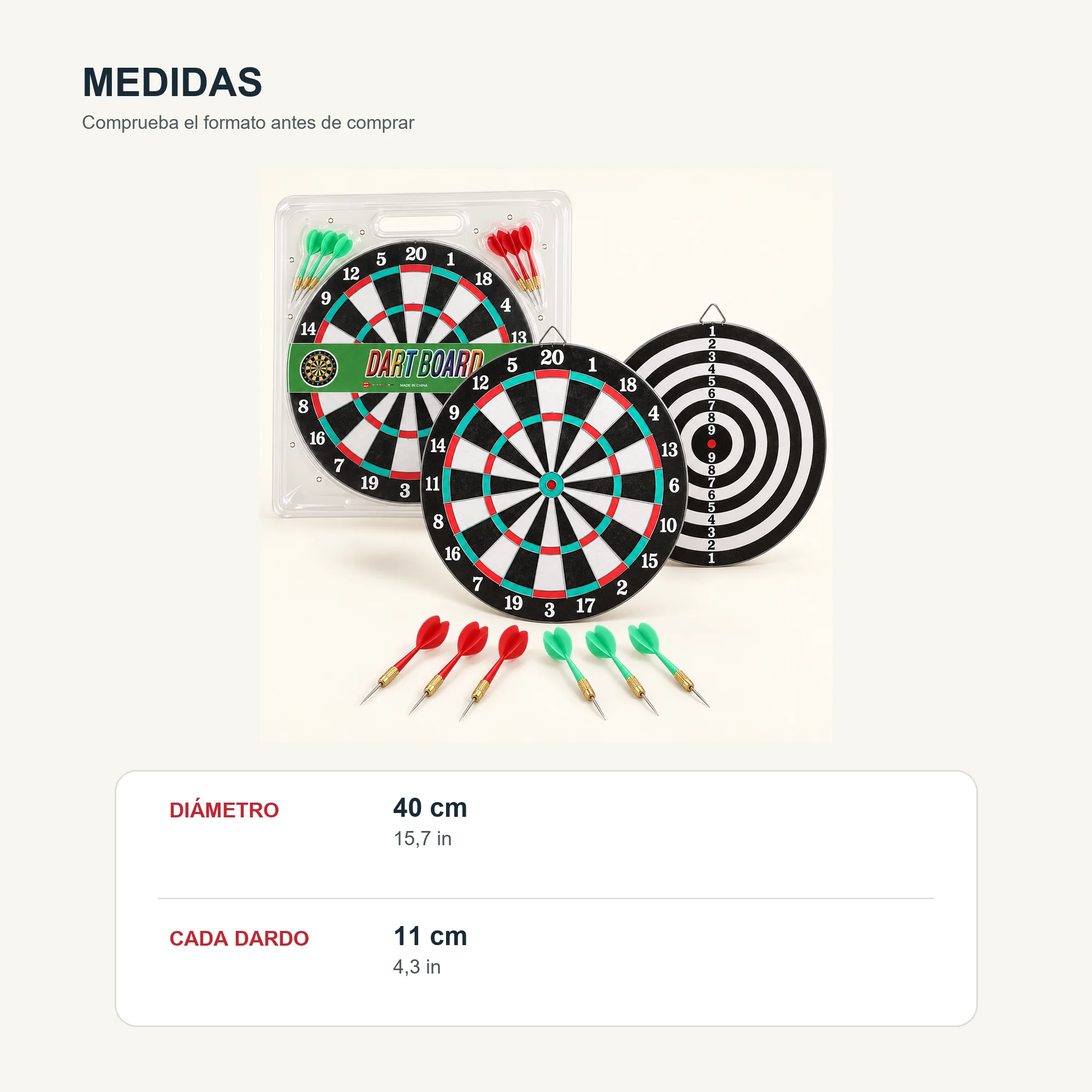 Tablero de Dardos Reversible de 40 cm con 6 Dardos