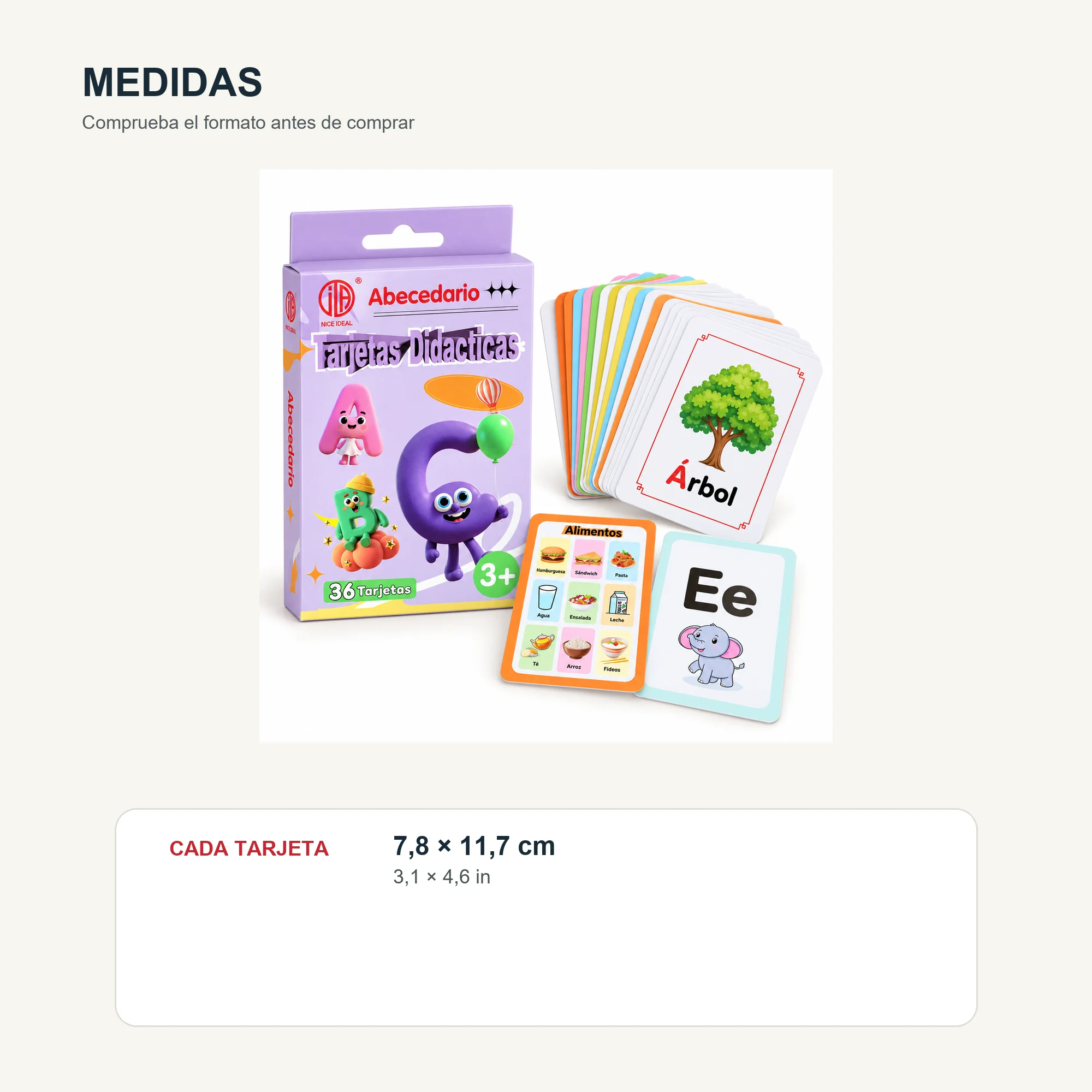 Tarjetas Didácticas de Abecedario en Español, 36 Unidades, 7,8 × 11,7 cm