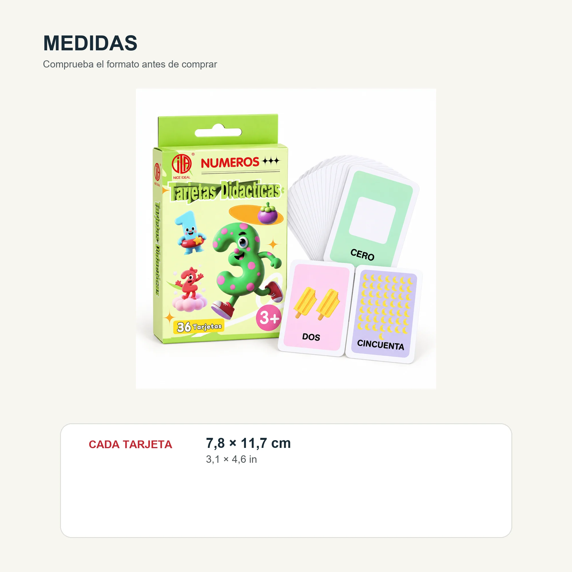 Tarjetas Didácticas de Números en Español, 36 Unidades, 7,8 × 11,7 cm