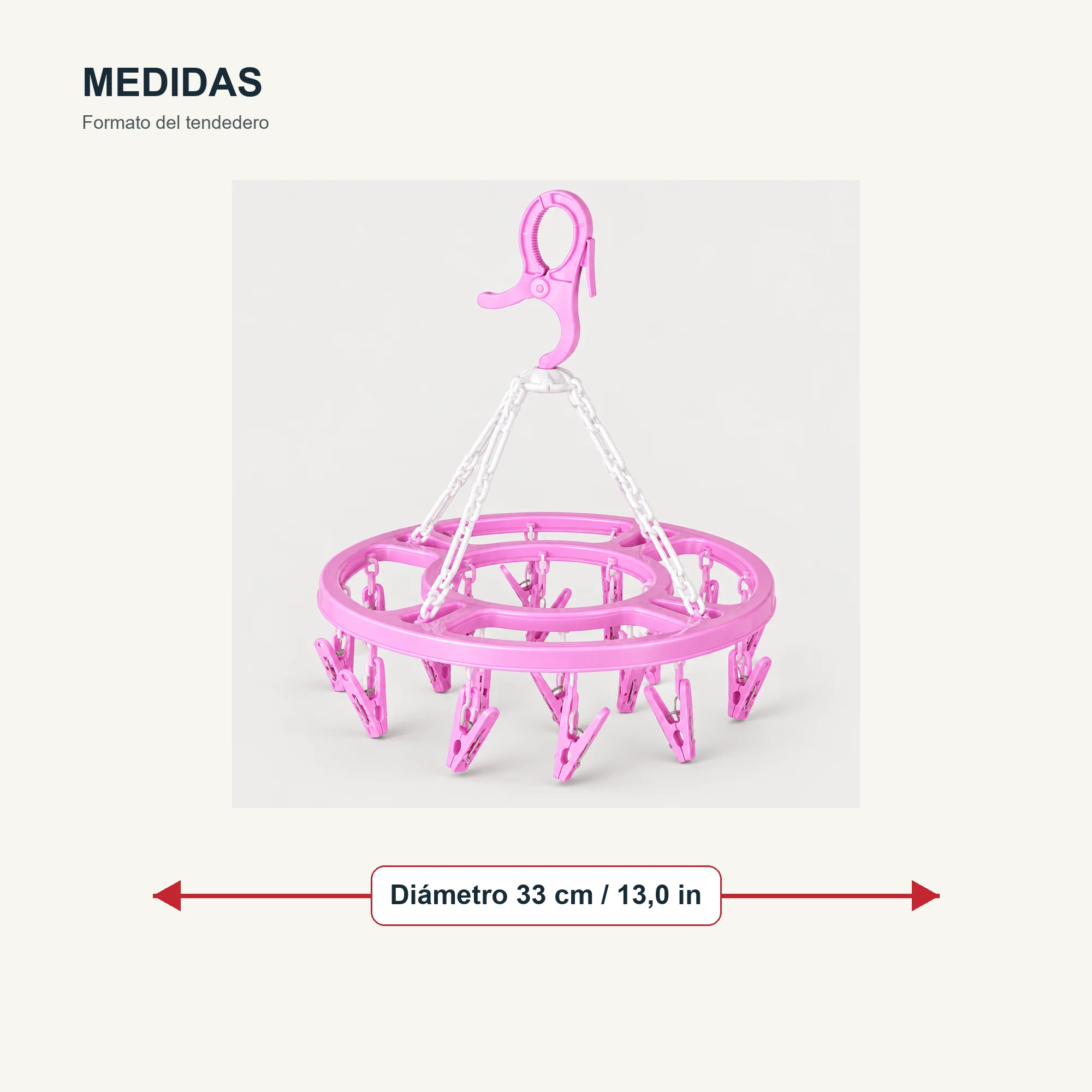Tendedero Colgante Circular Decorativo con 16 Pinzas, diámetro 33 cm