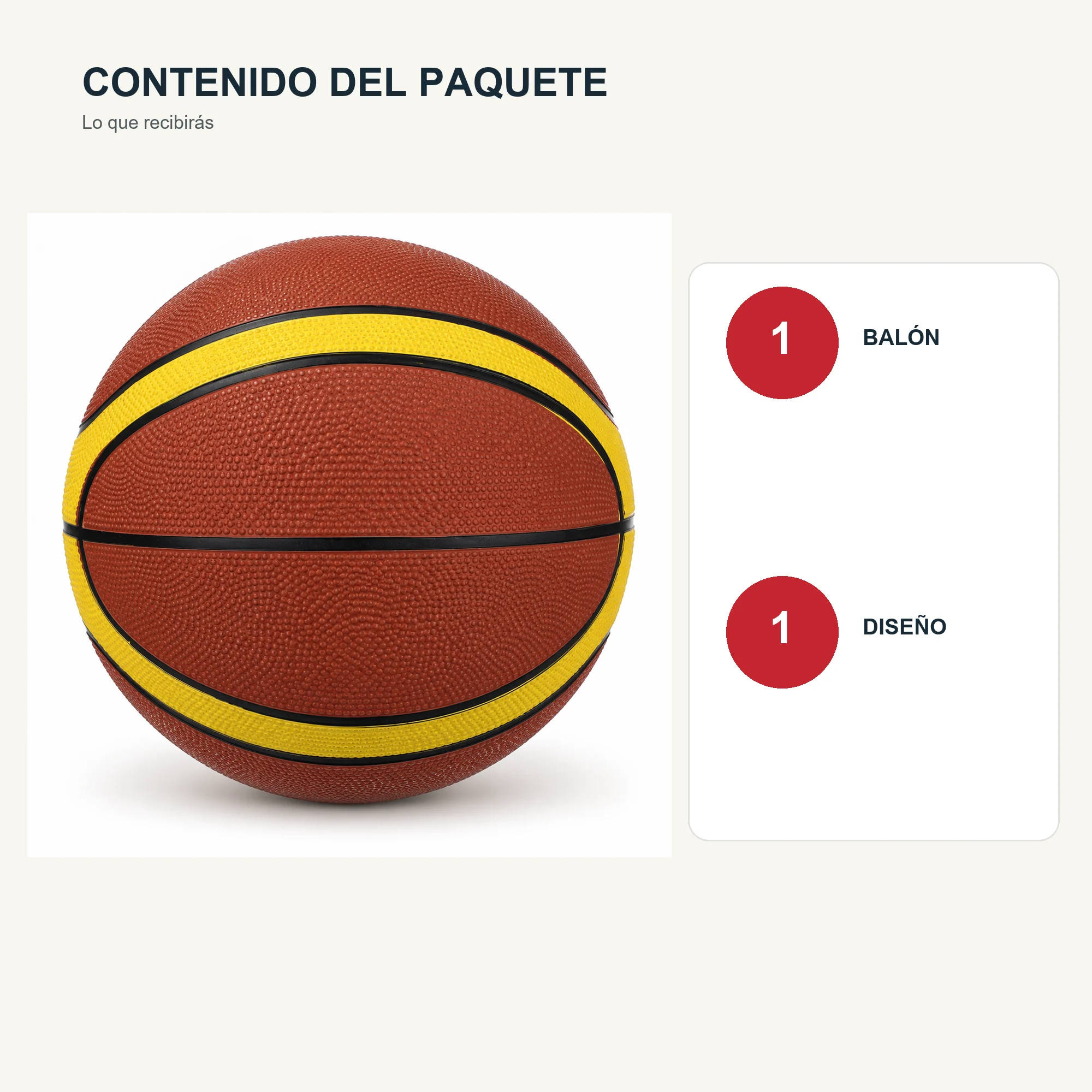 Balón de Básquetbol Café y Amarillo N.º 7, 22 cm