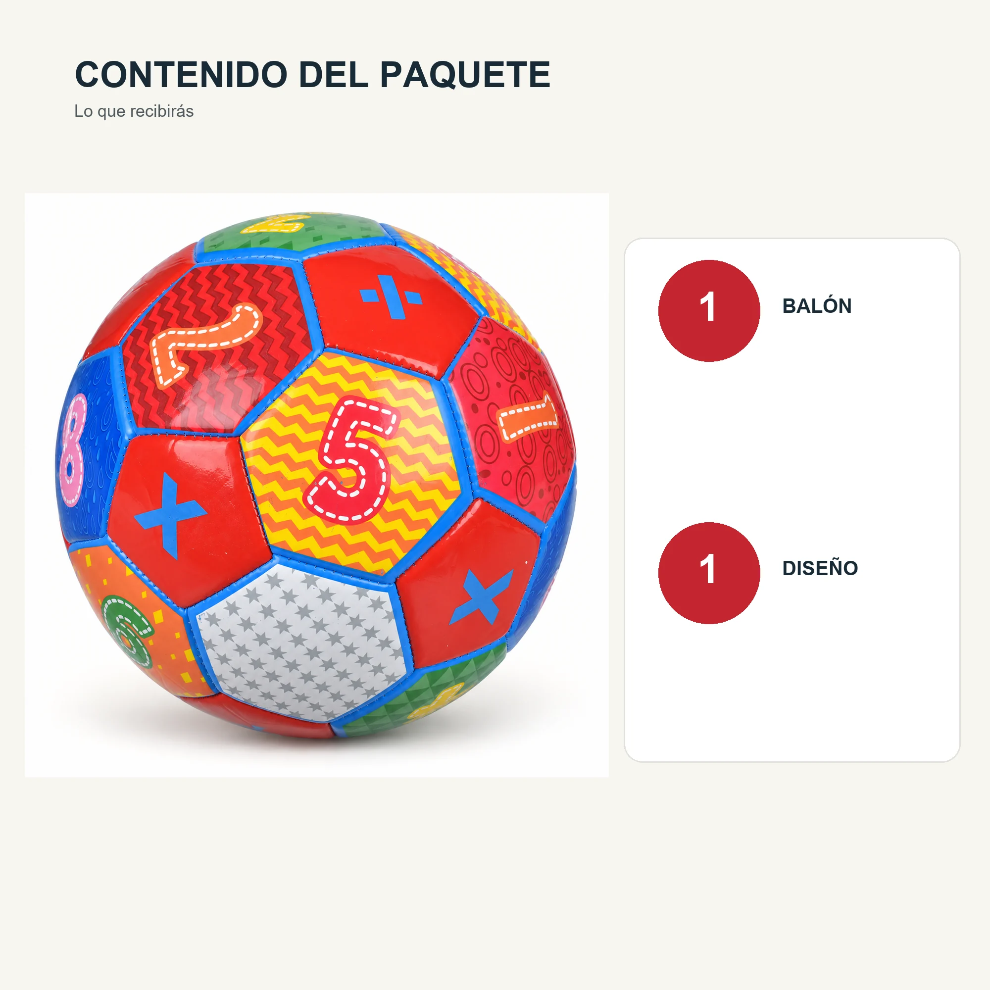 Balón de Fútbol Números Colorido N.º 5, 21,5 cm