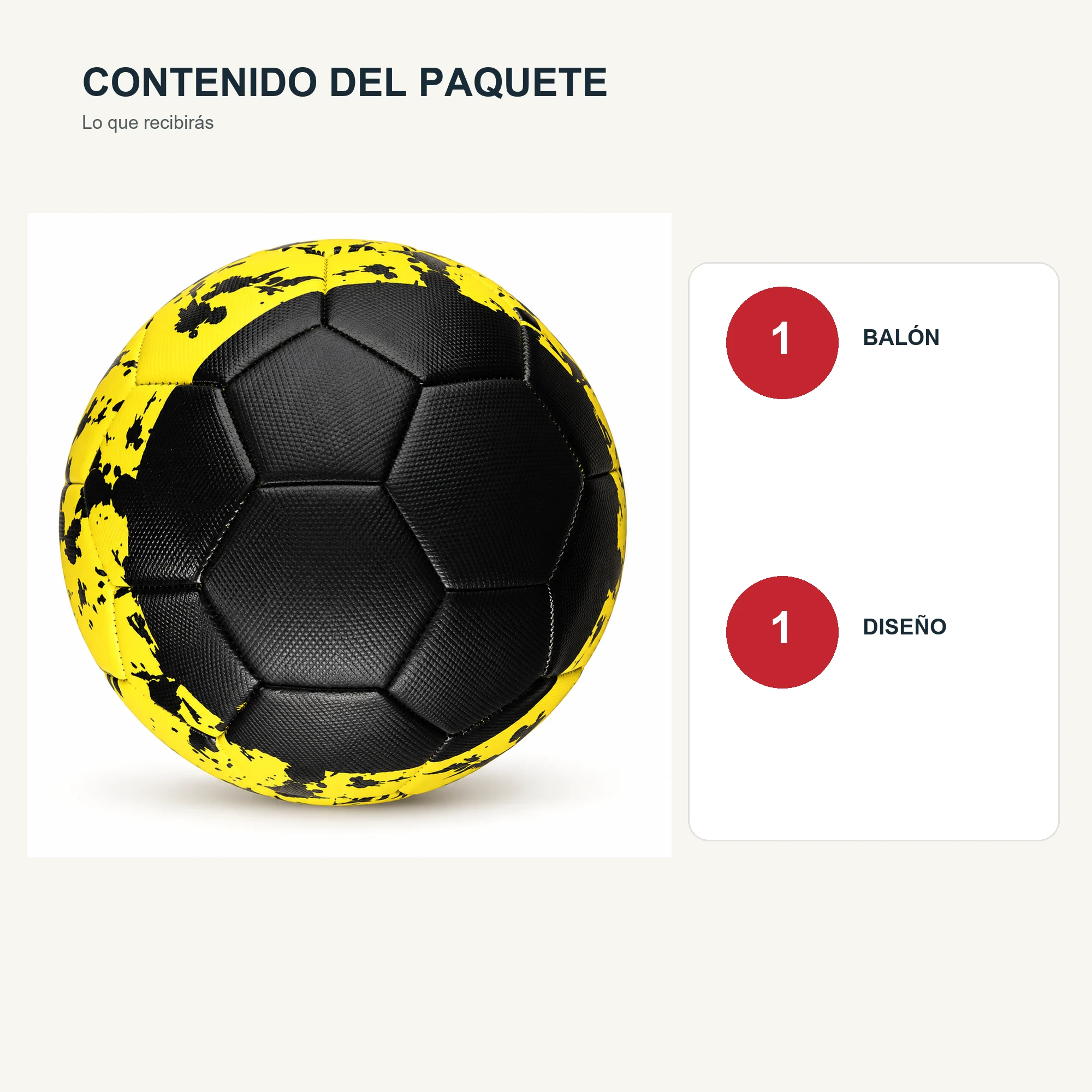 Balón de Fútbol Texturado Negro y Amarillo, 21 cm